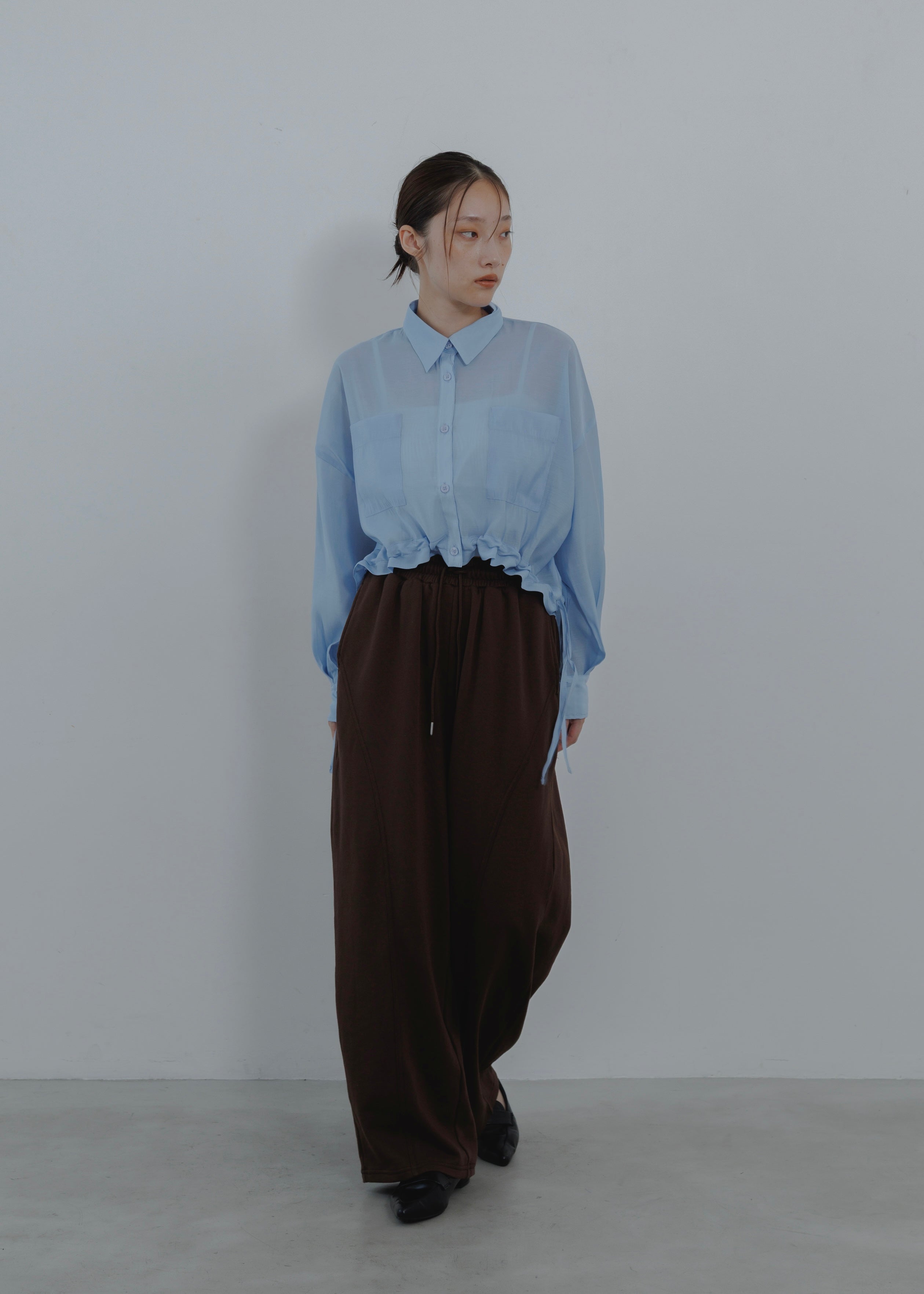 SHEER GATHER SHORT BLOUSE