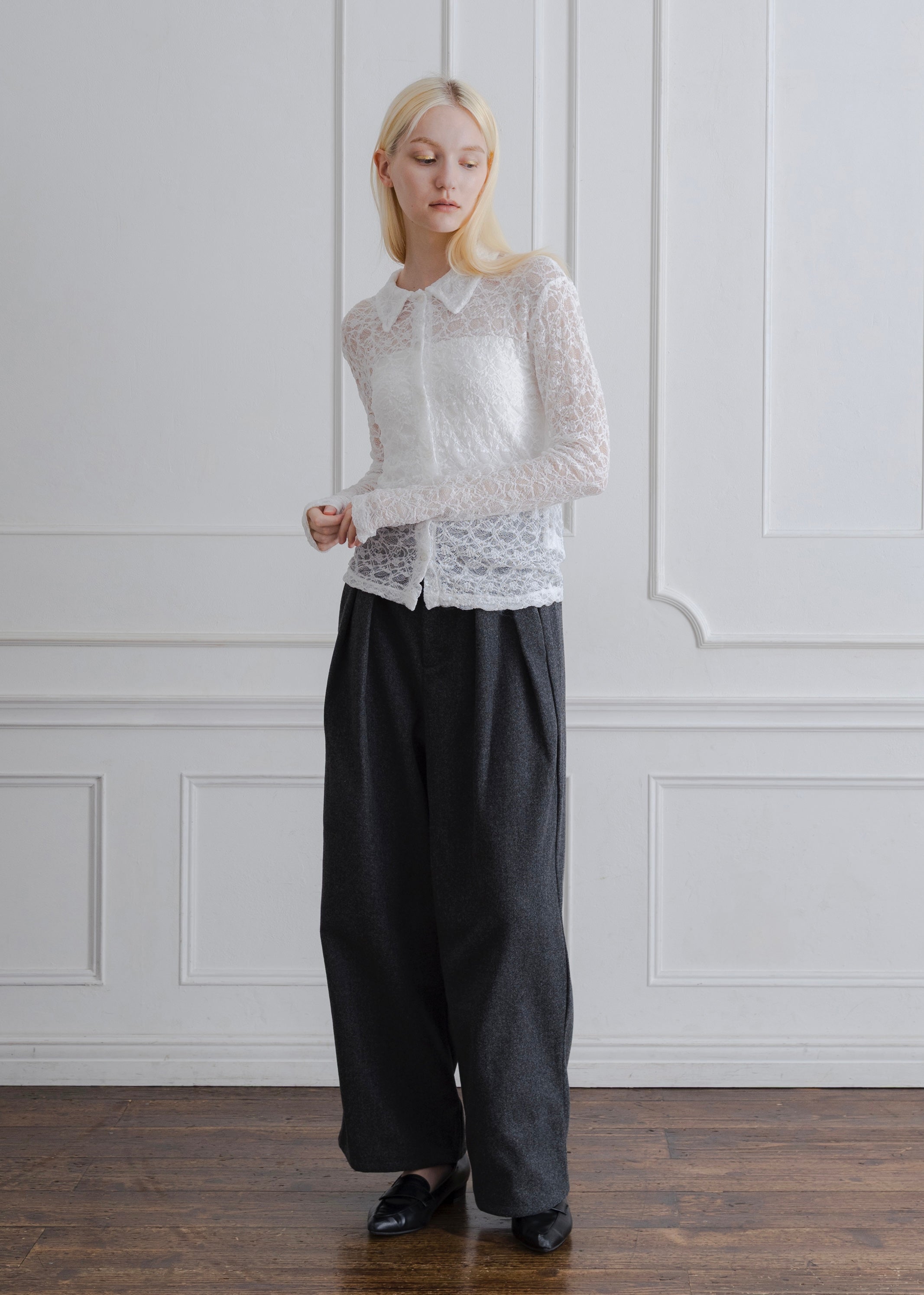FAUX WOOL TUCK PANTS