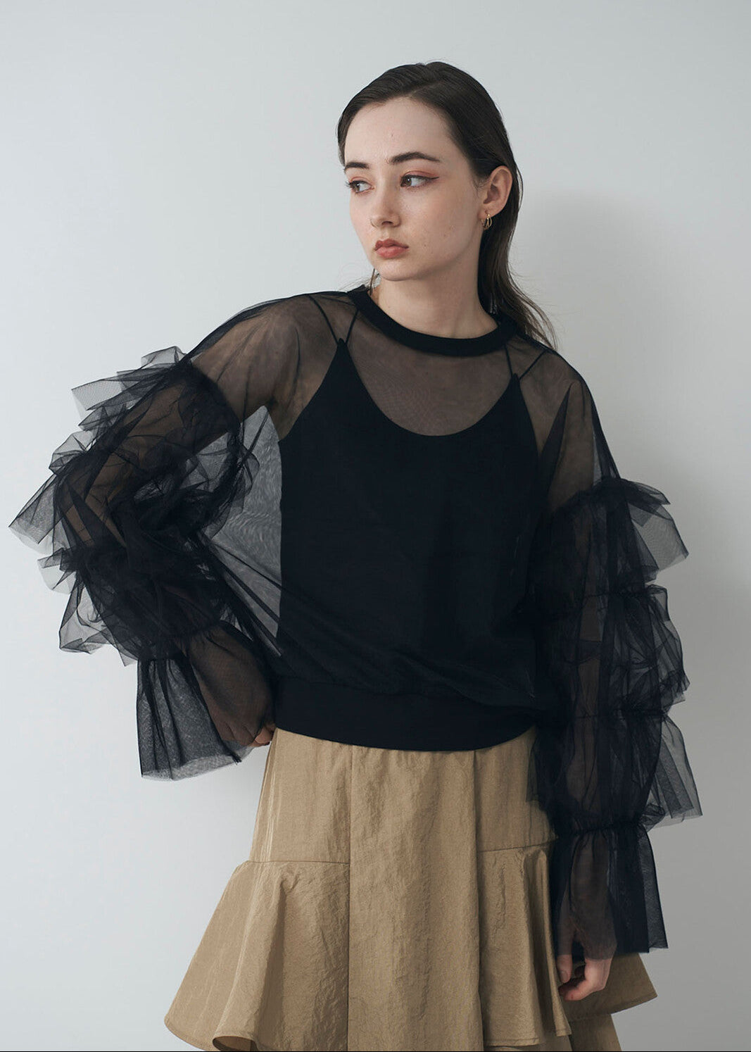 TULLE RUFFLE SLEEVE TOPS