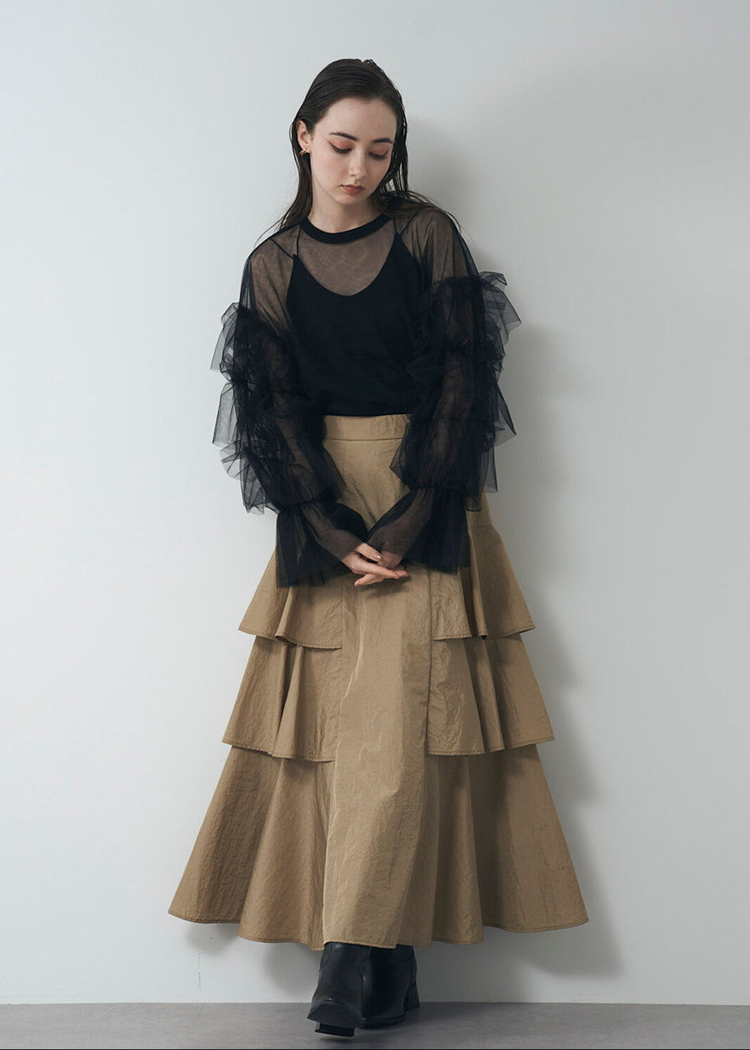 TULLE RUFFLE SLEEVE TOPS