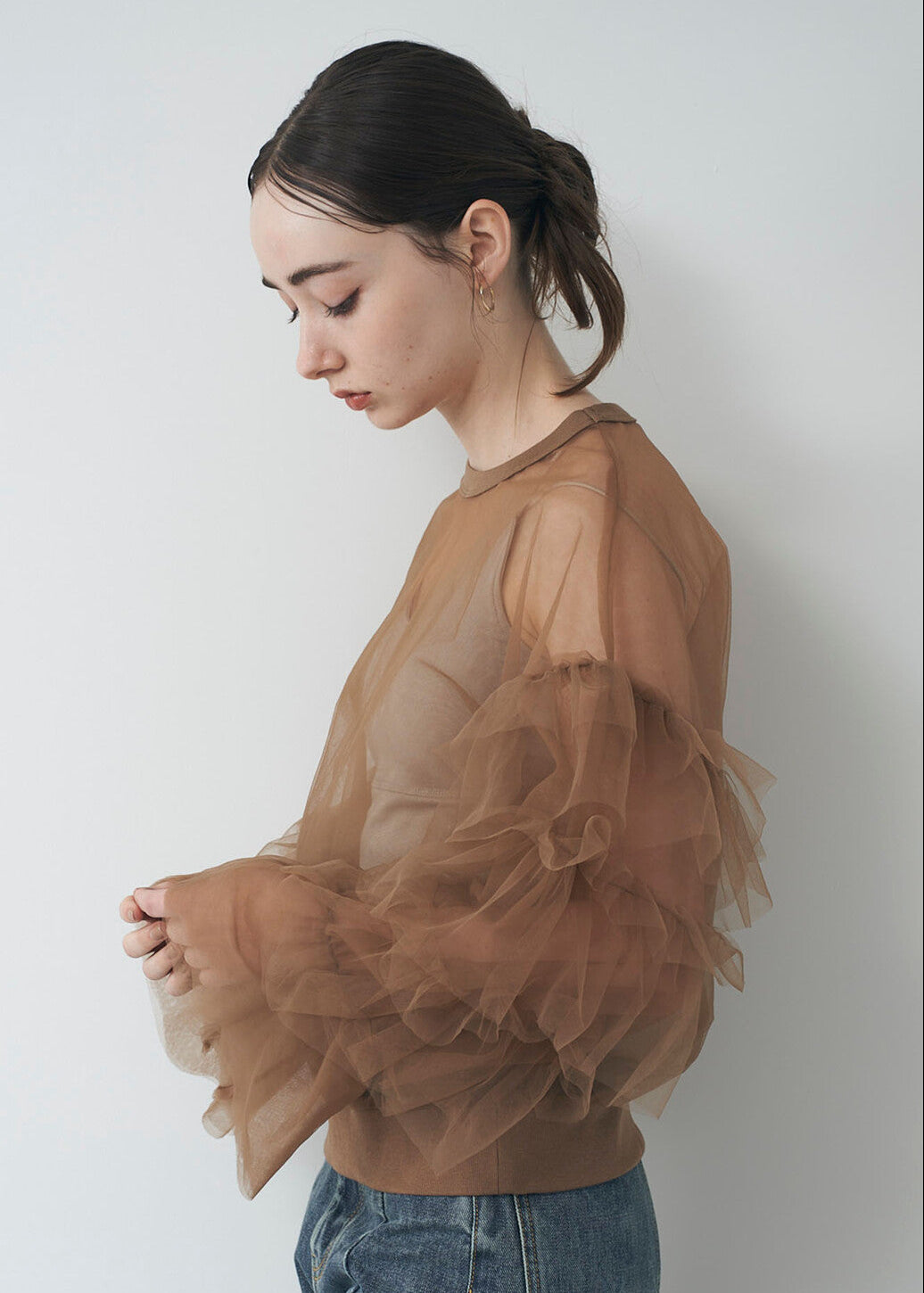 TULLE RUFFLE SLEEVE TOPS