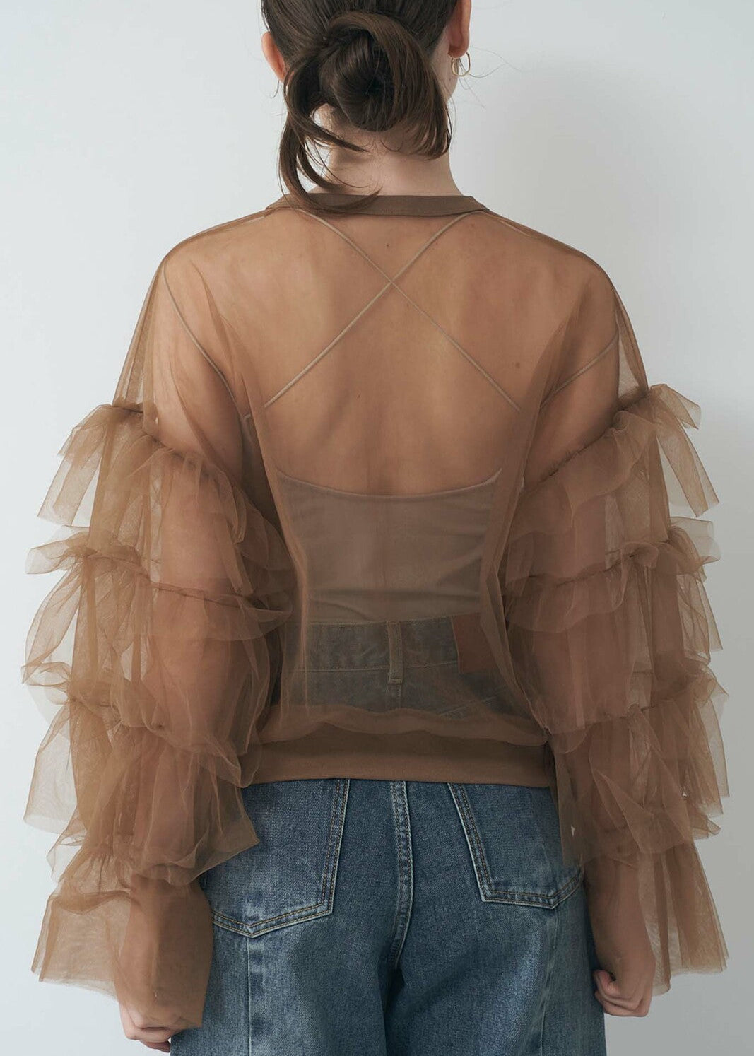 TULLE RUFFLE SLEEVE TOPS