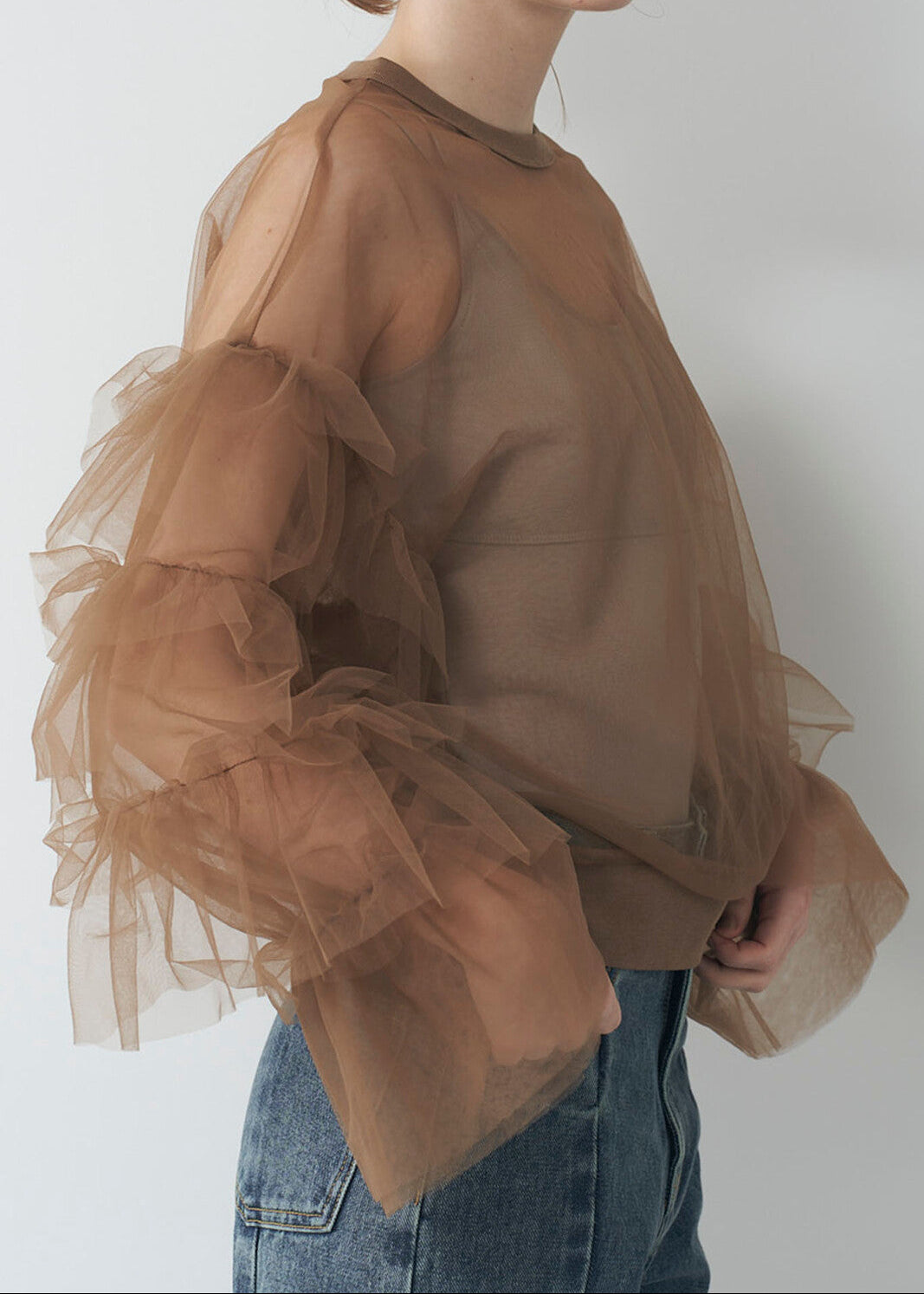 TULLE RUFFLE SLEEVE TOPS