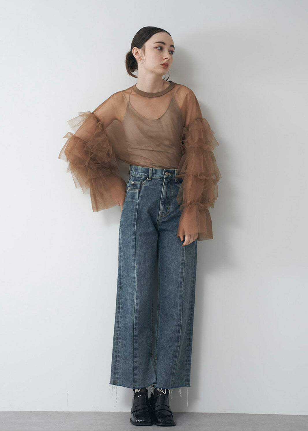 TULLE RUFFLE SLEEVE TOPS