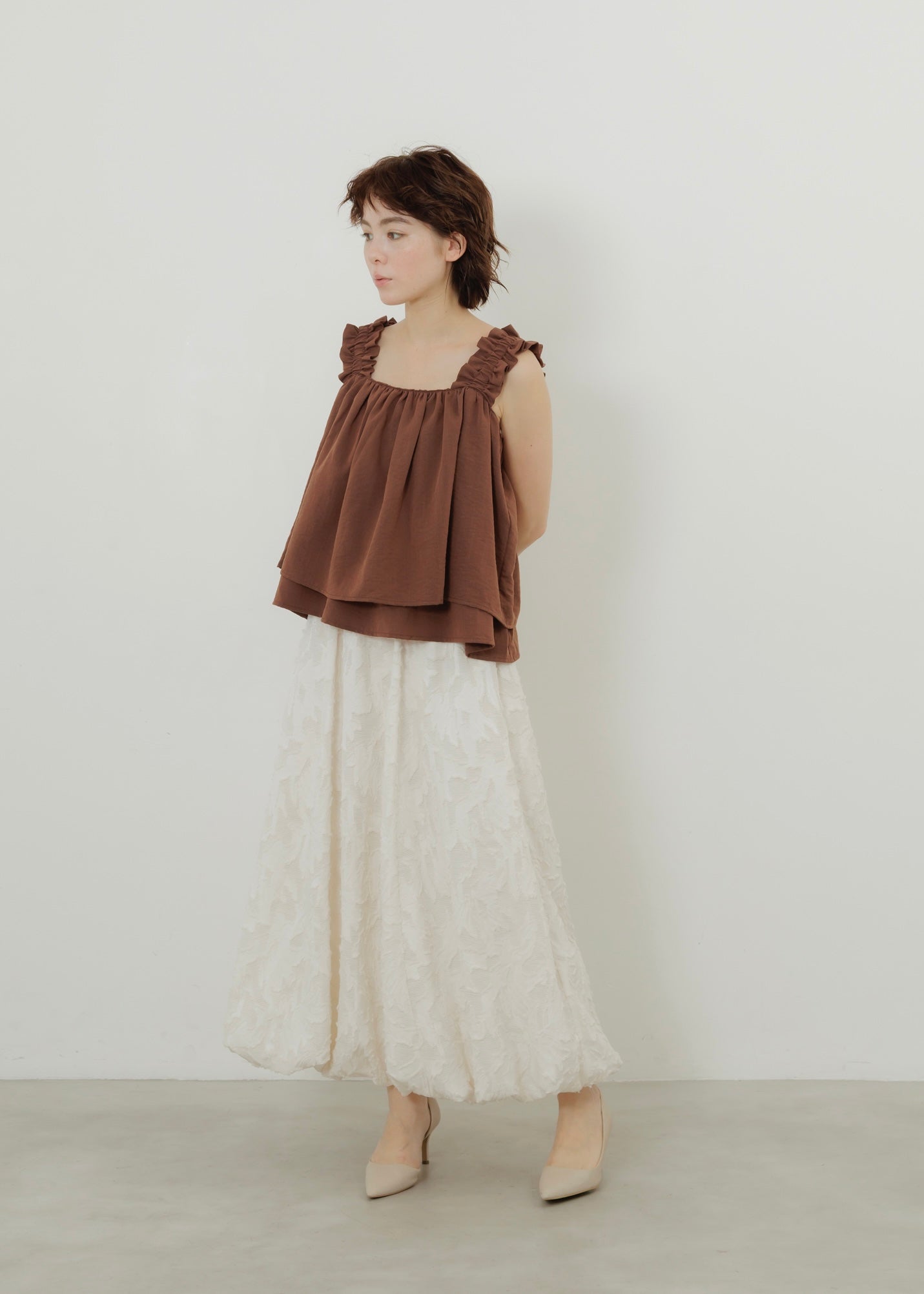 LINEN SLUB SHIRRING CAMISOLE