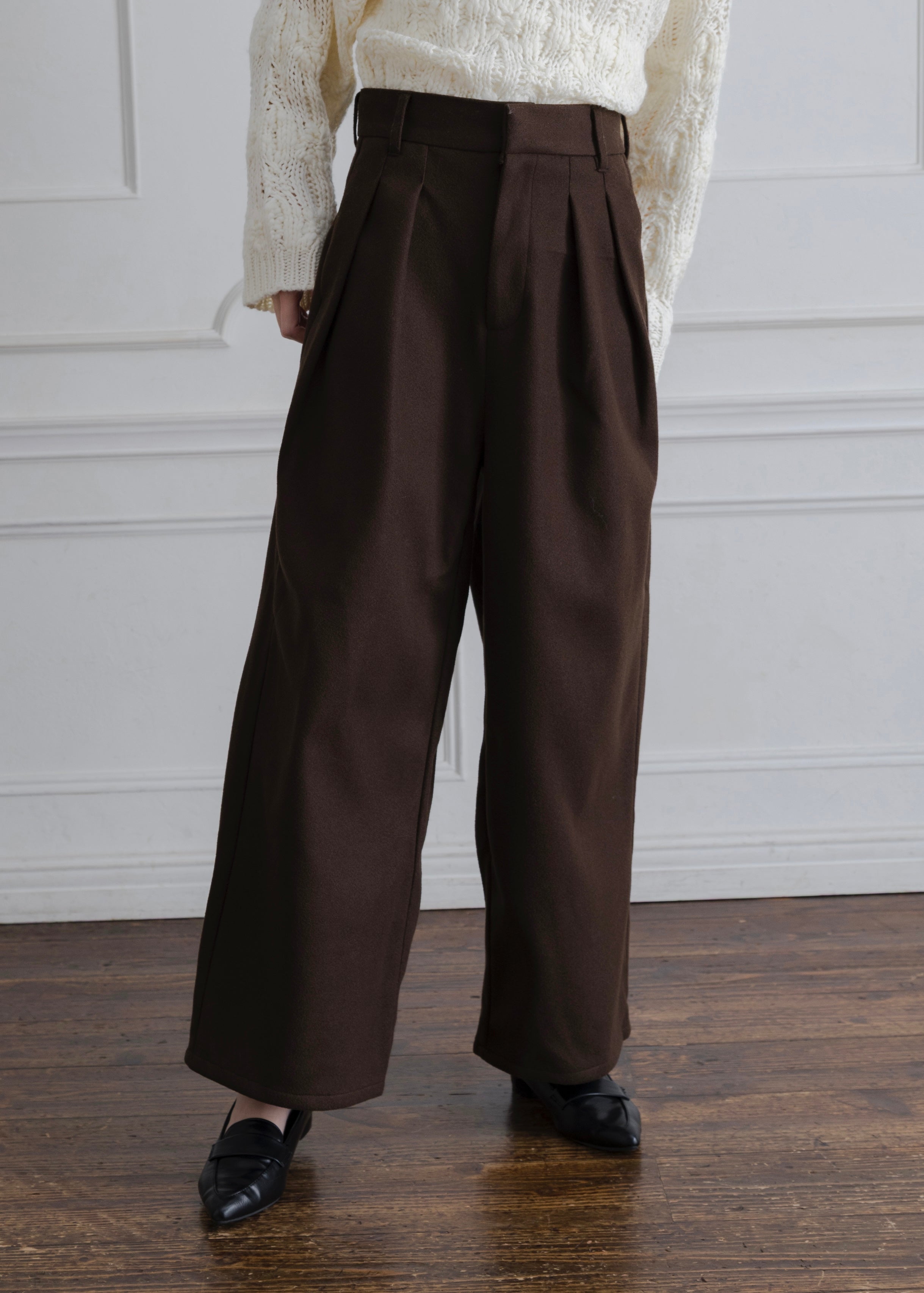 FAUX WOOL TUCK PANTS
