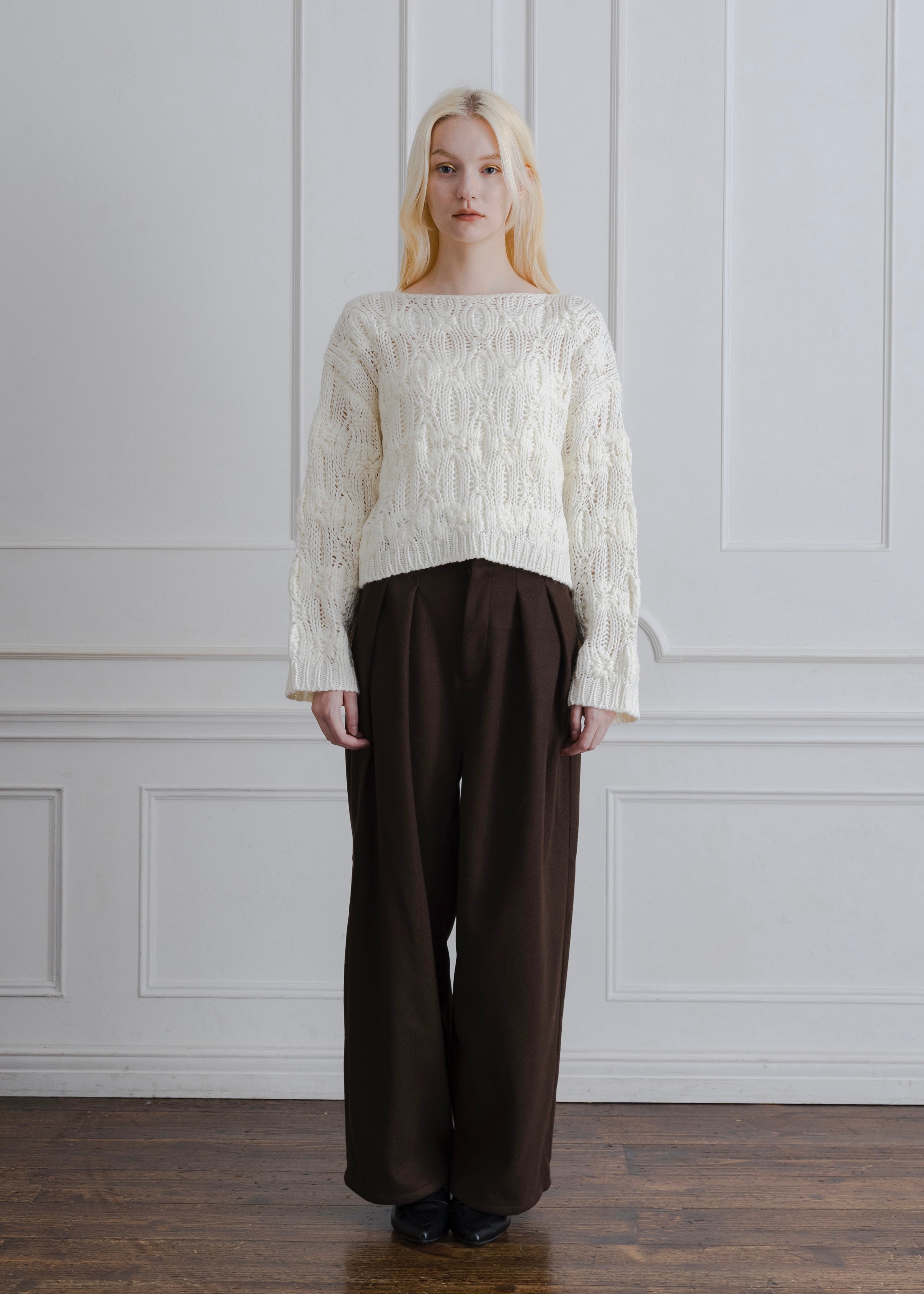 FAUX WOOL TUCK PANTS