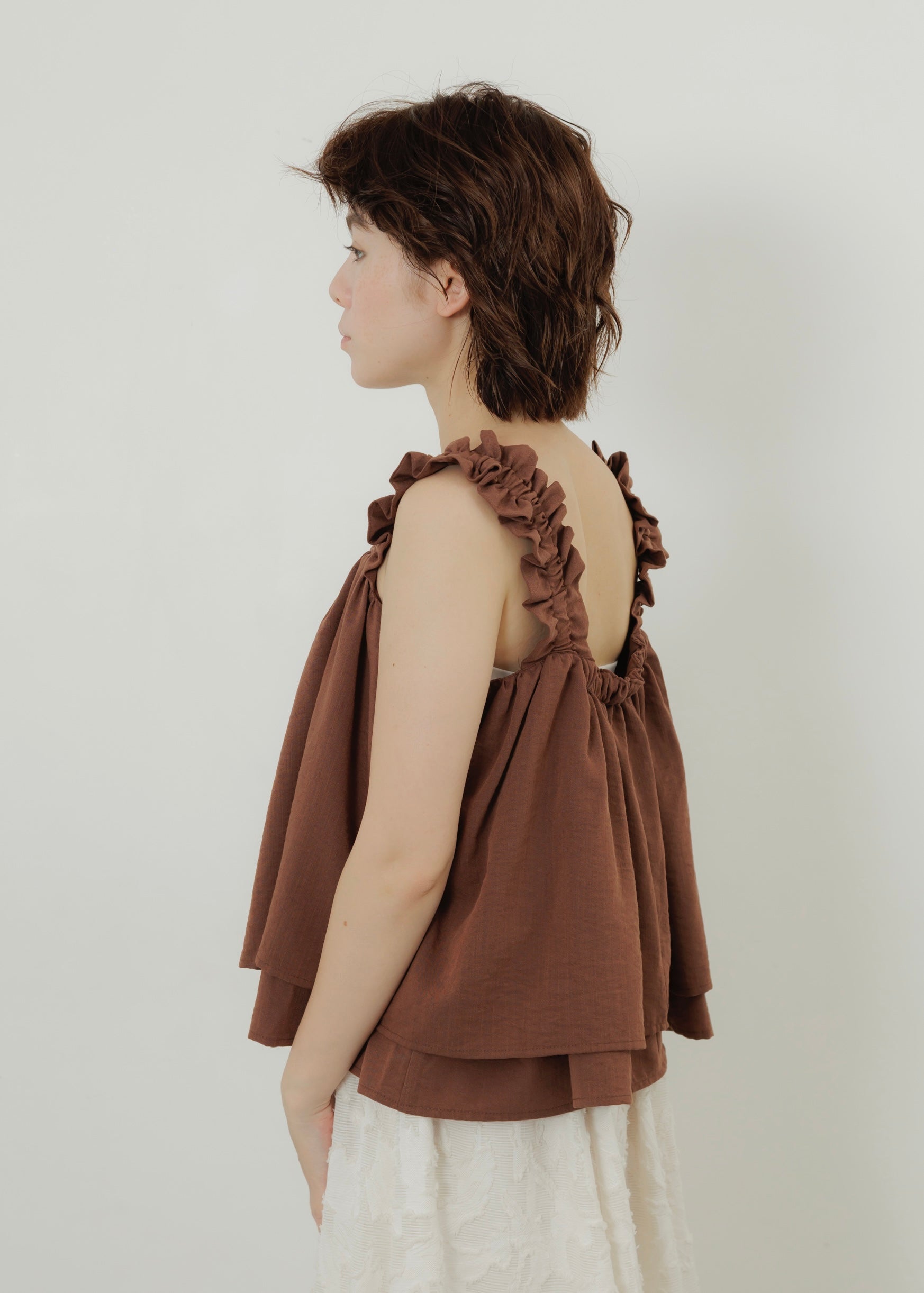 LINEN SLUB SHIRRING CAMISOLE