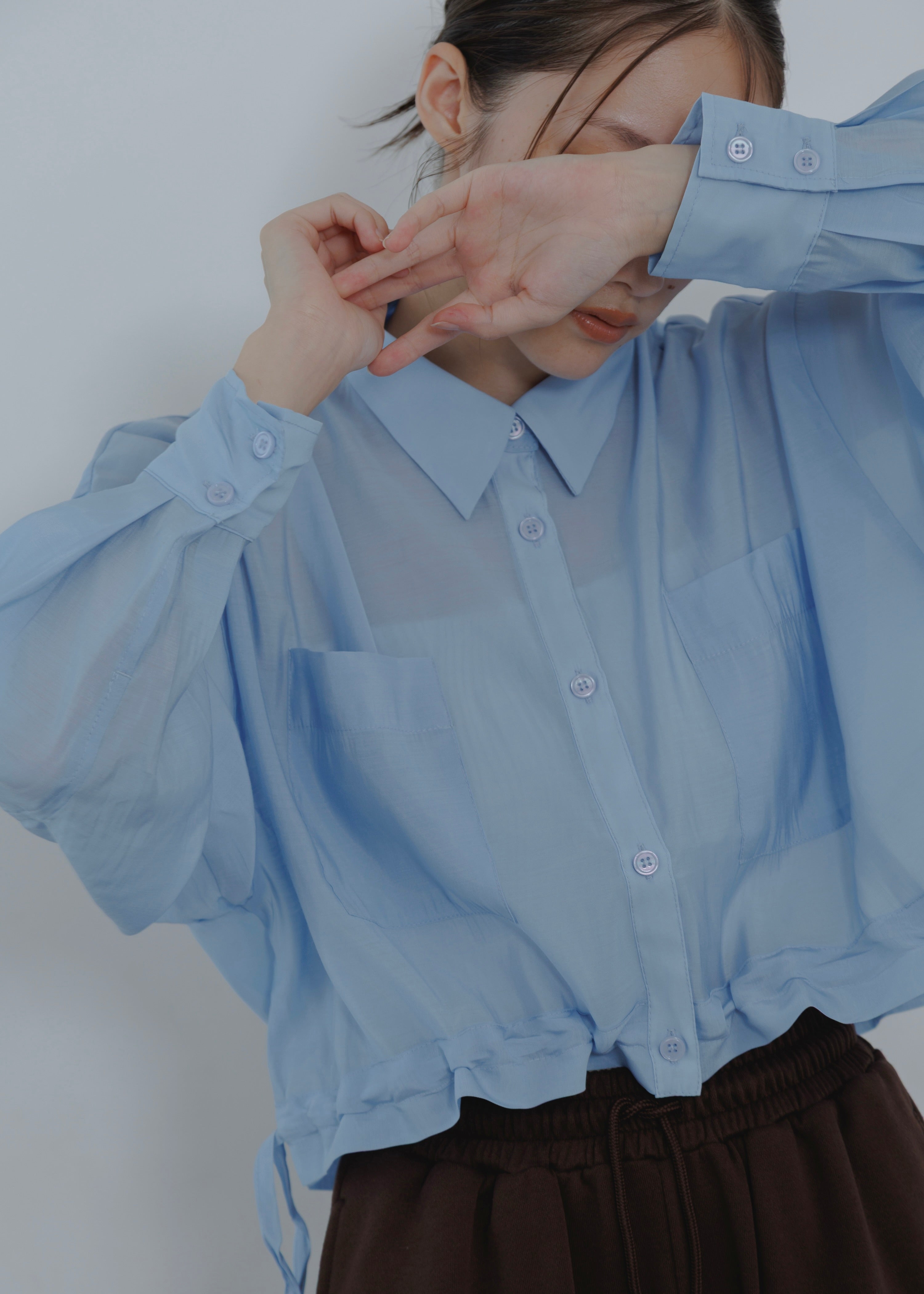 SHEER GATHER SHORT BLOUSE