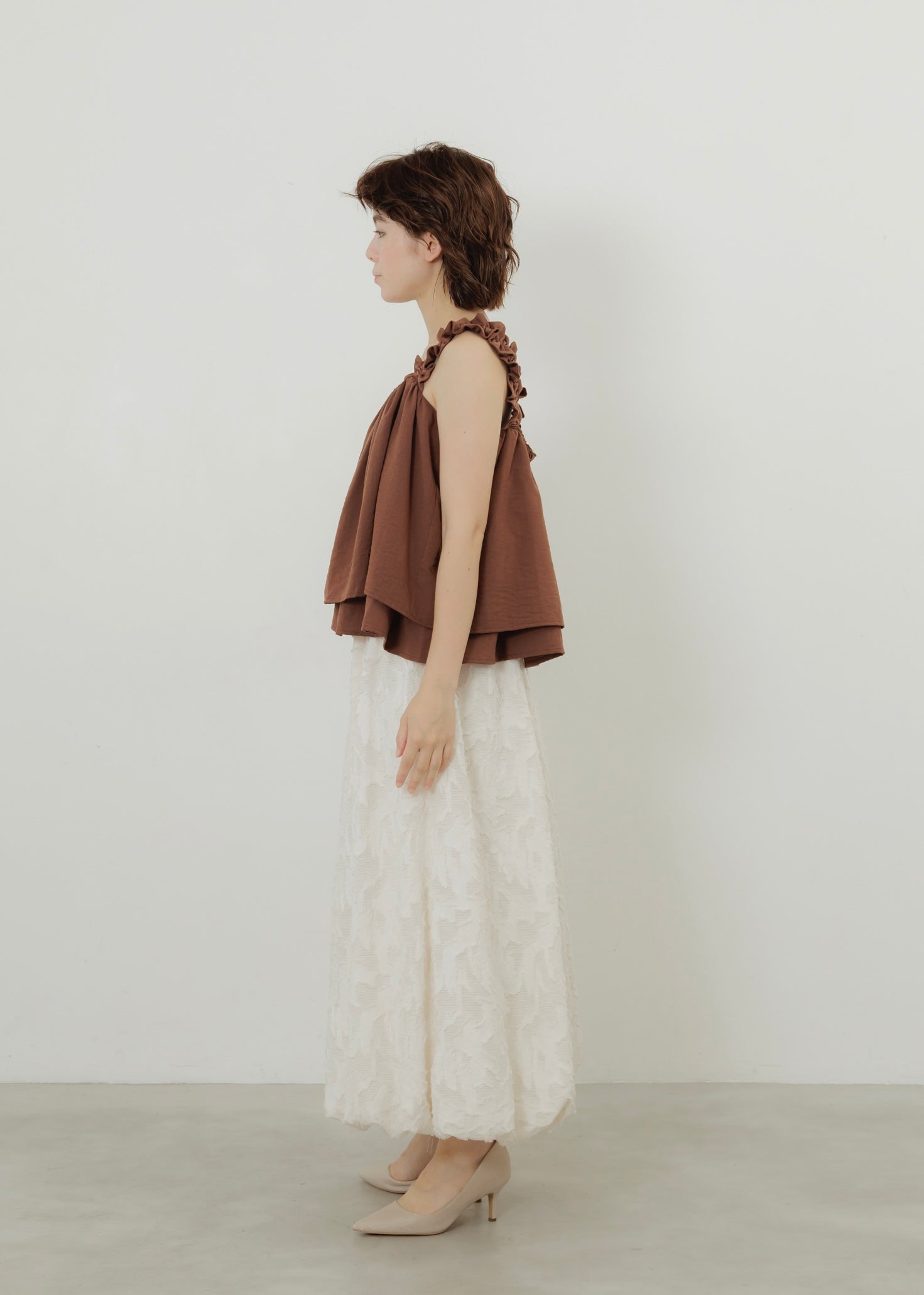 LINEN SLUB SHIRRING CAMISOLE