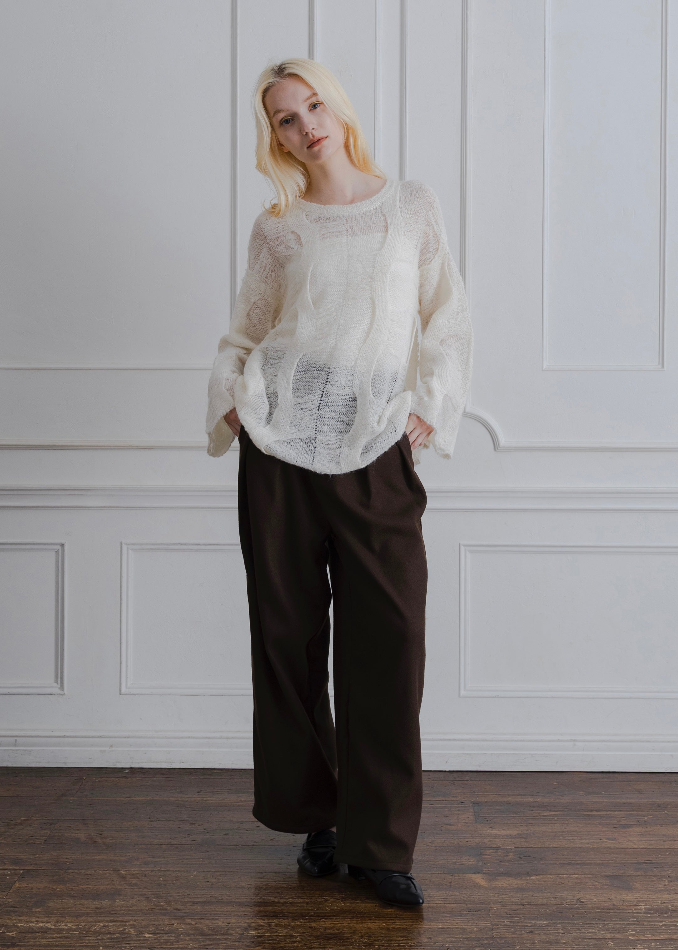 FAUX WOOL TUCK PANTS