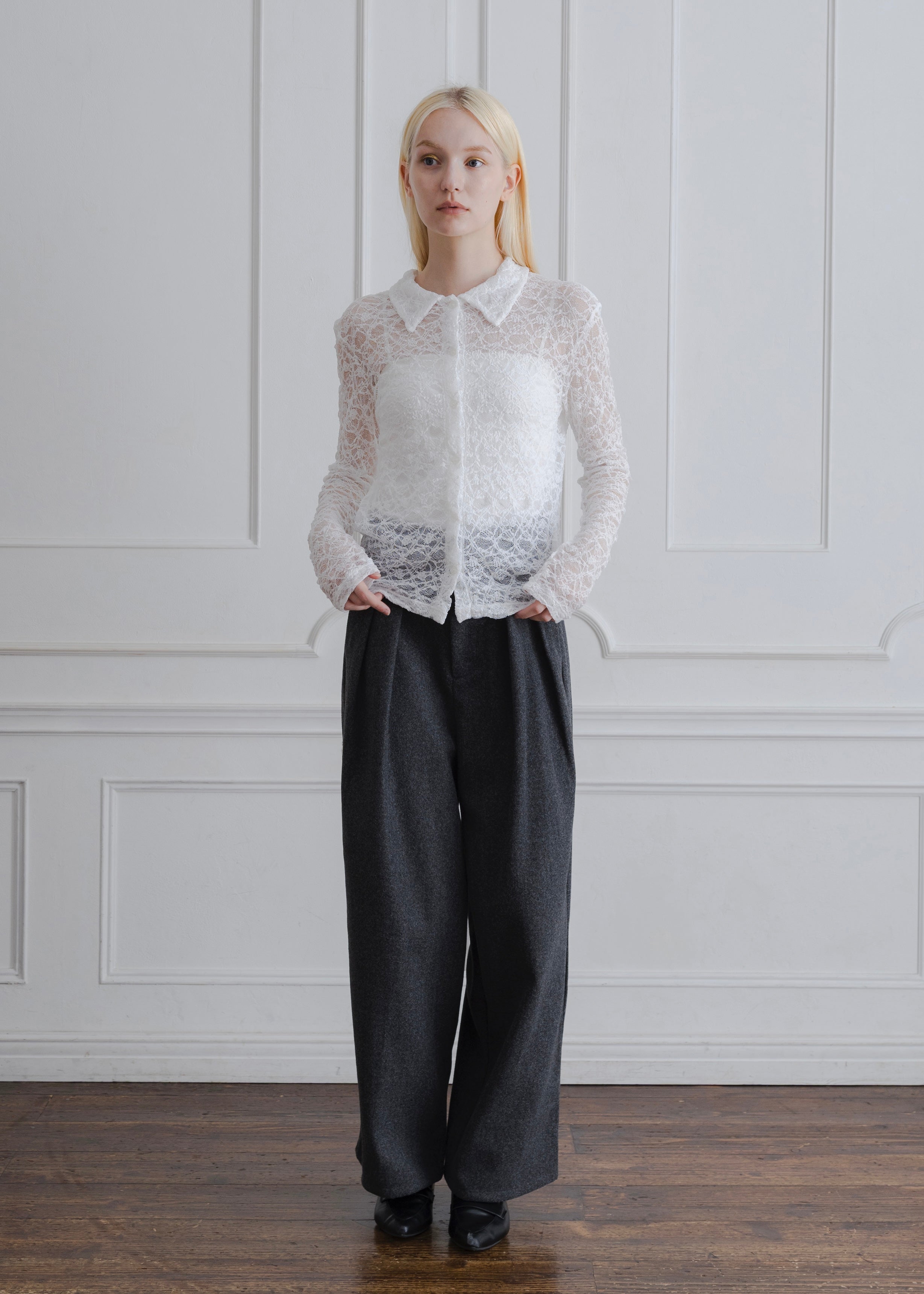FAUX WOOL TUCK PANTS