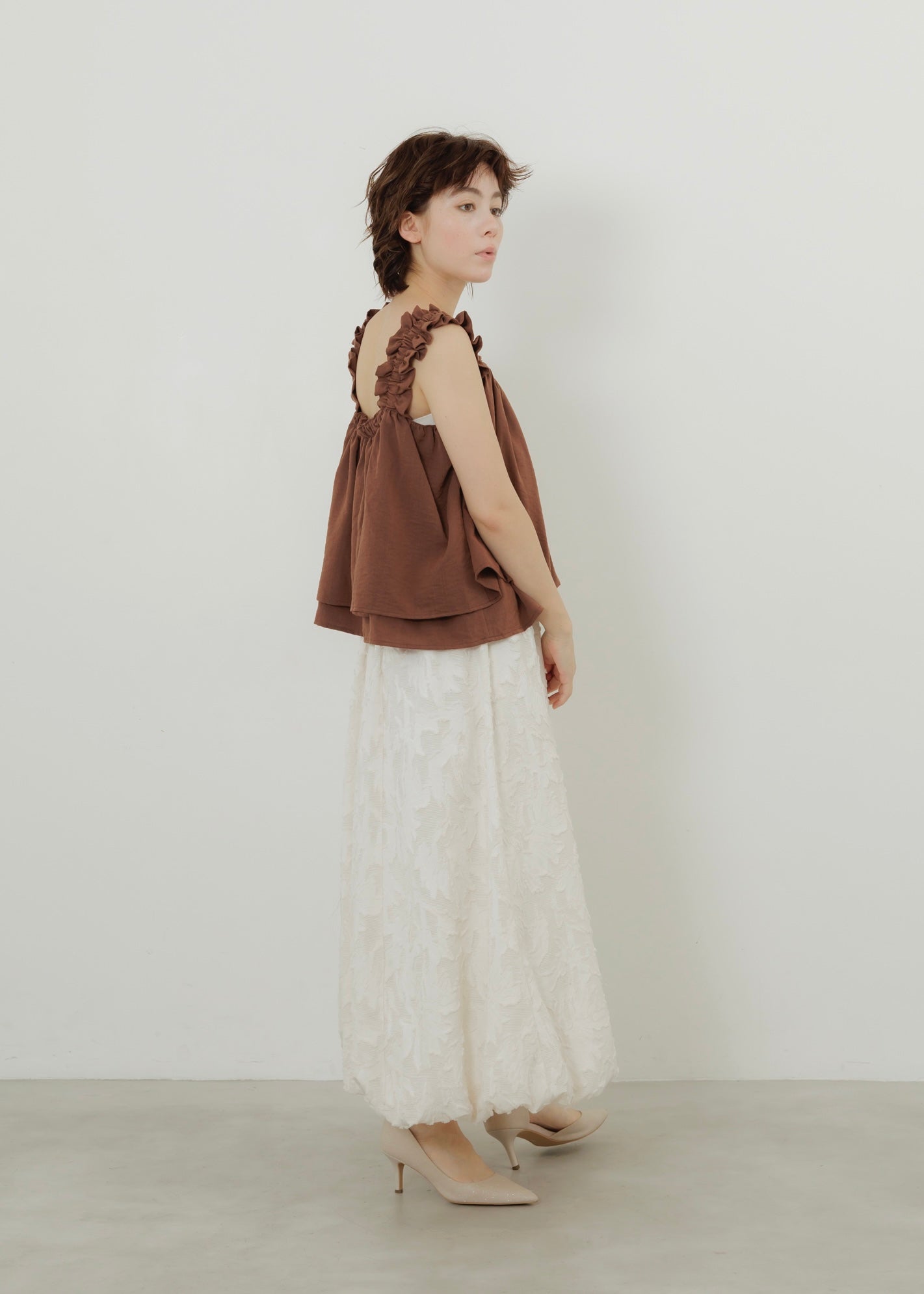 LINEN SLUB SHIRRING CAMISOLE
