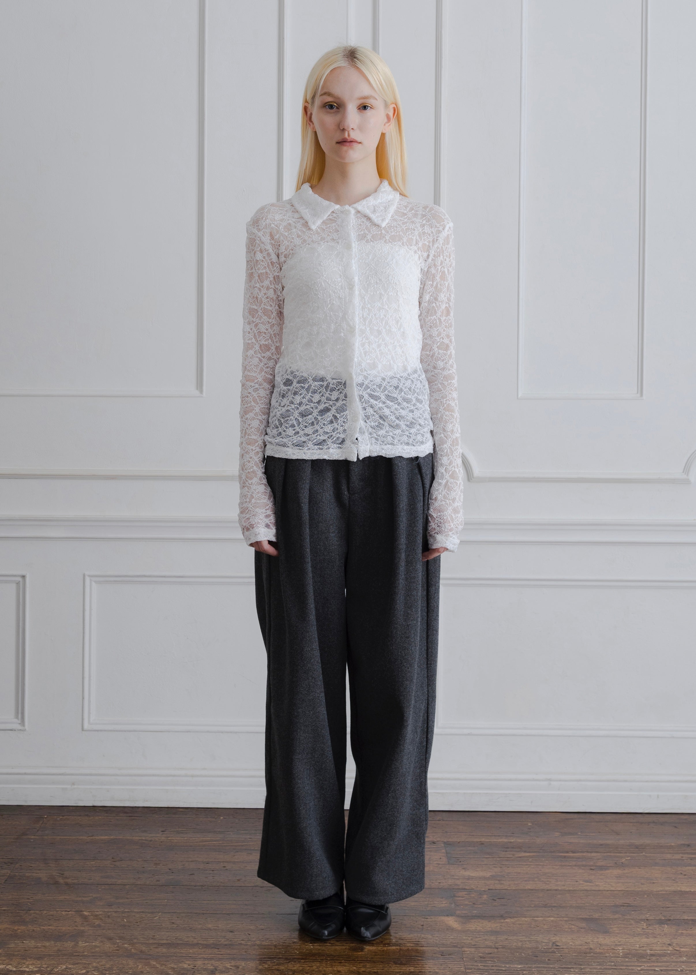 FAUX WOOL TUCK PANTS