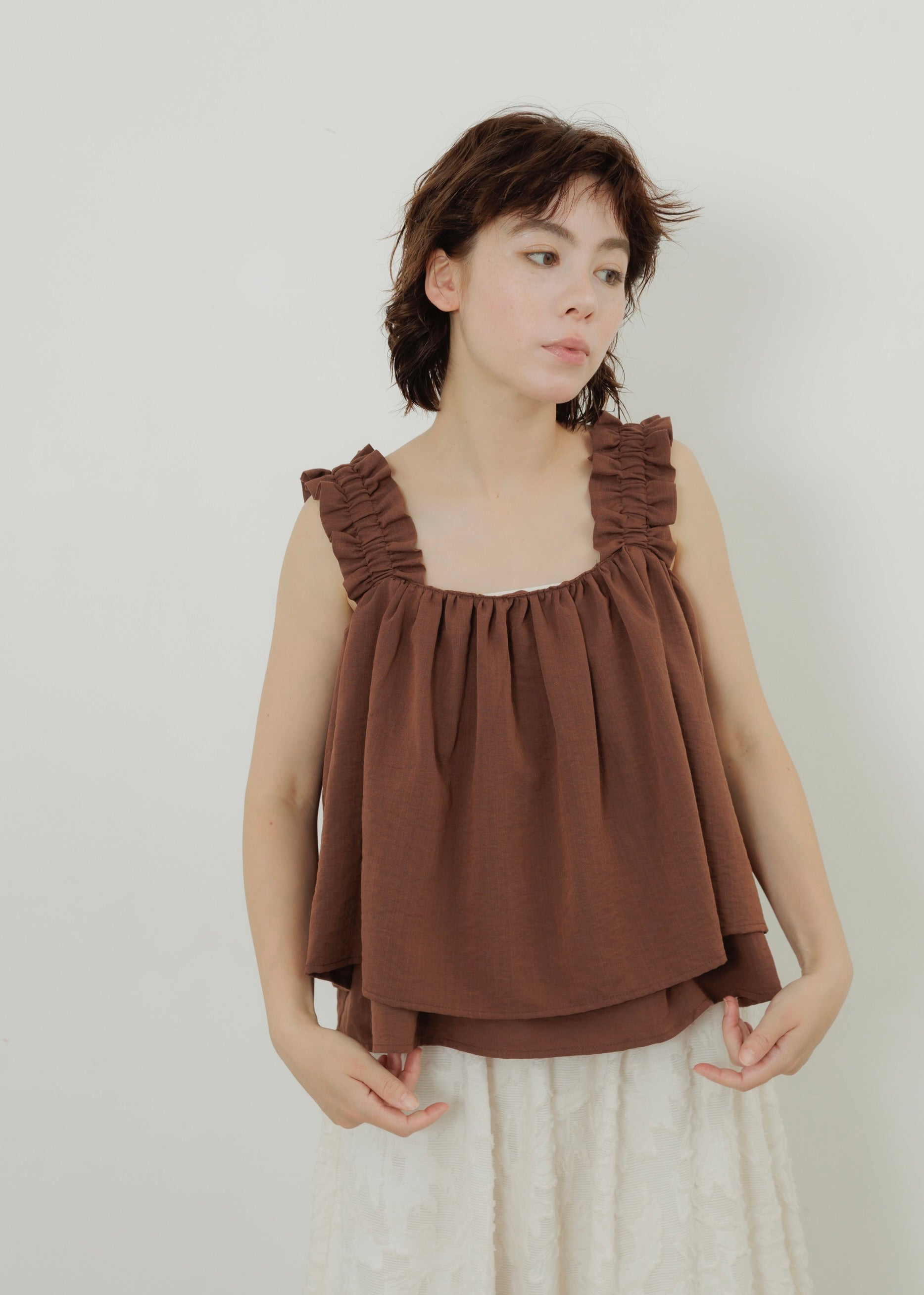 LINEN SLUB SHIRRING CAMISOLE