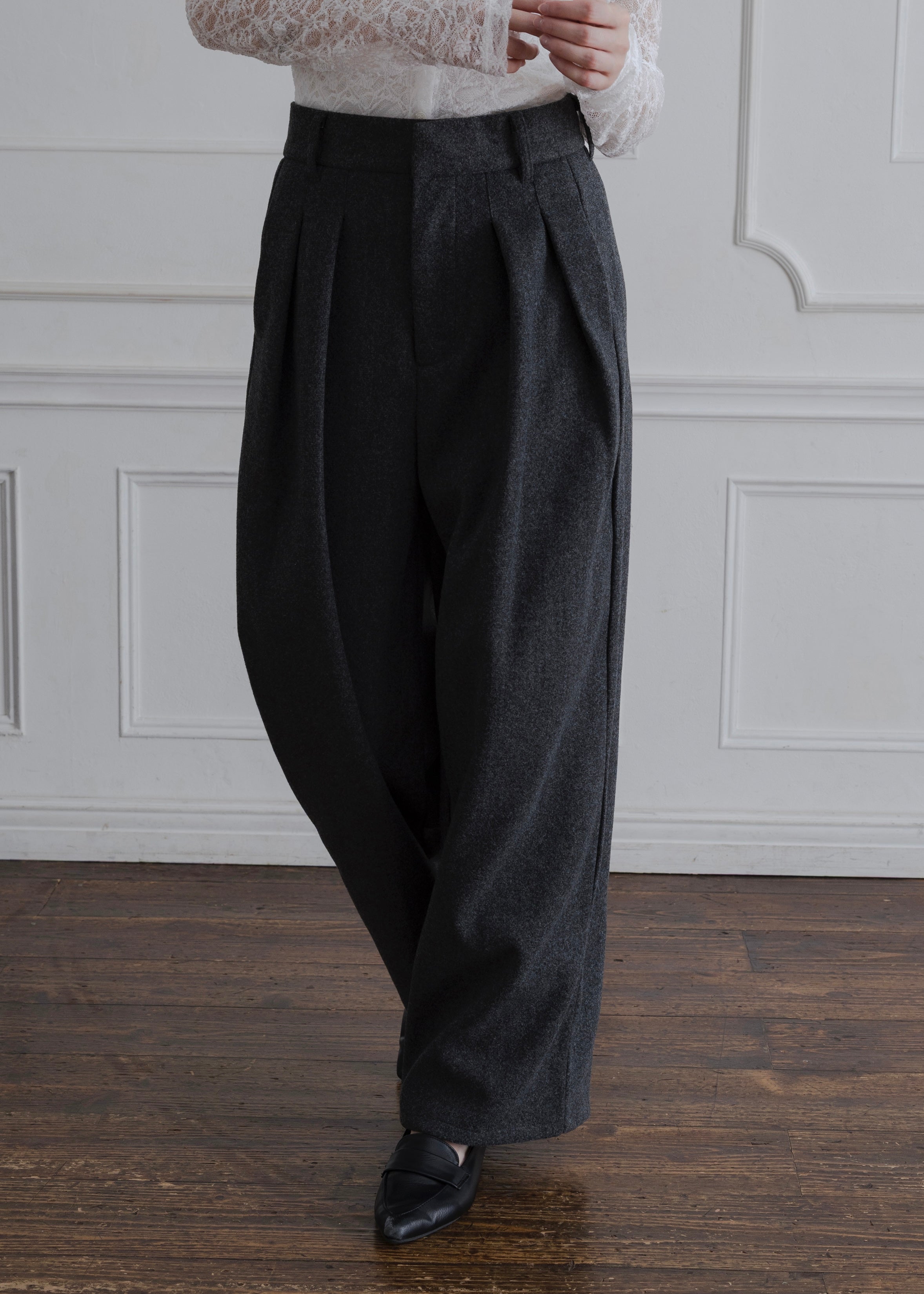 FAUX WOOL TUCK PANTS