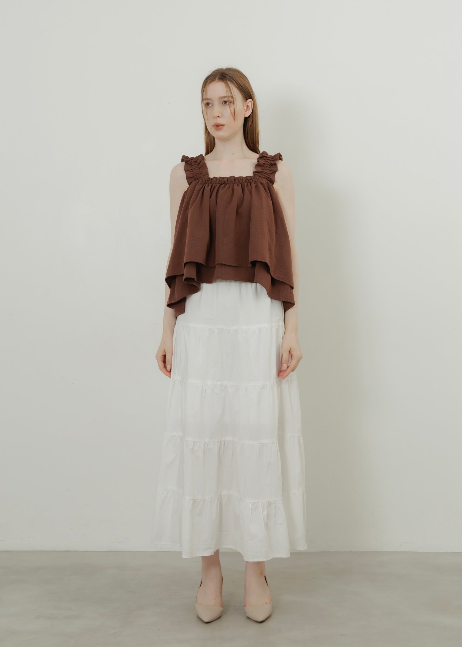 LINEN SLUB SHIRRING CAMISOLE