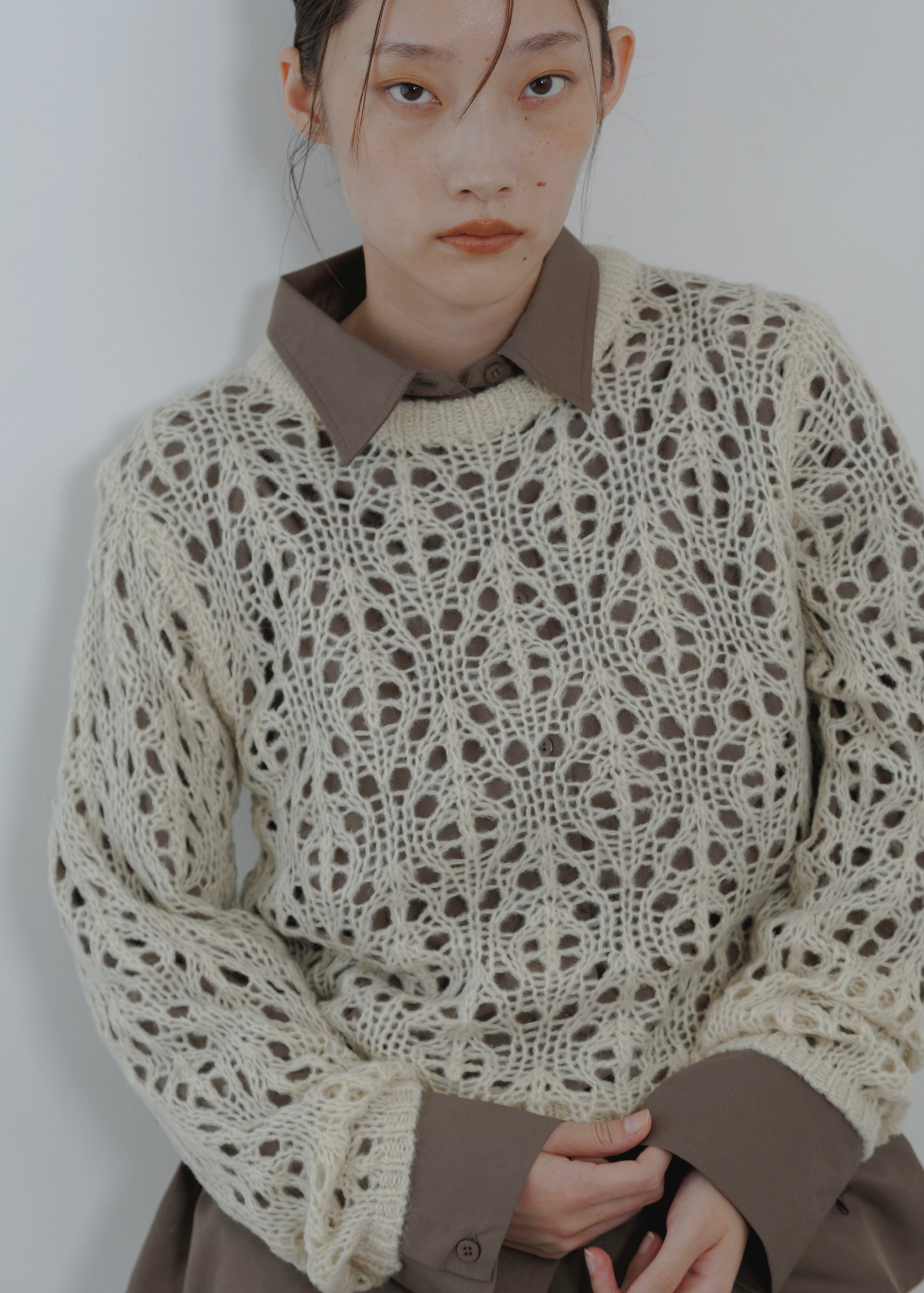 OPENWORK MOHAIR KNIT PULLOVER