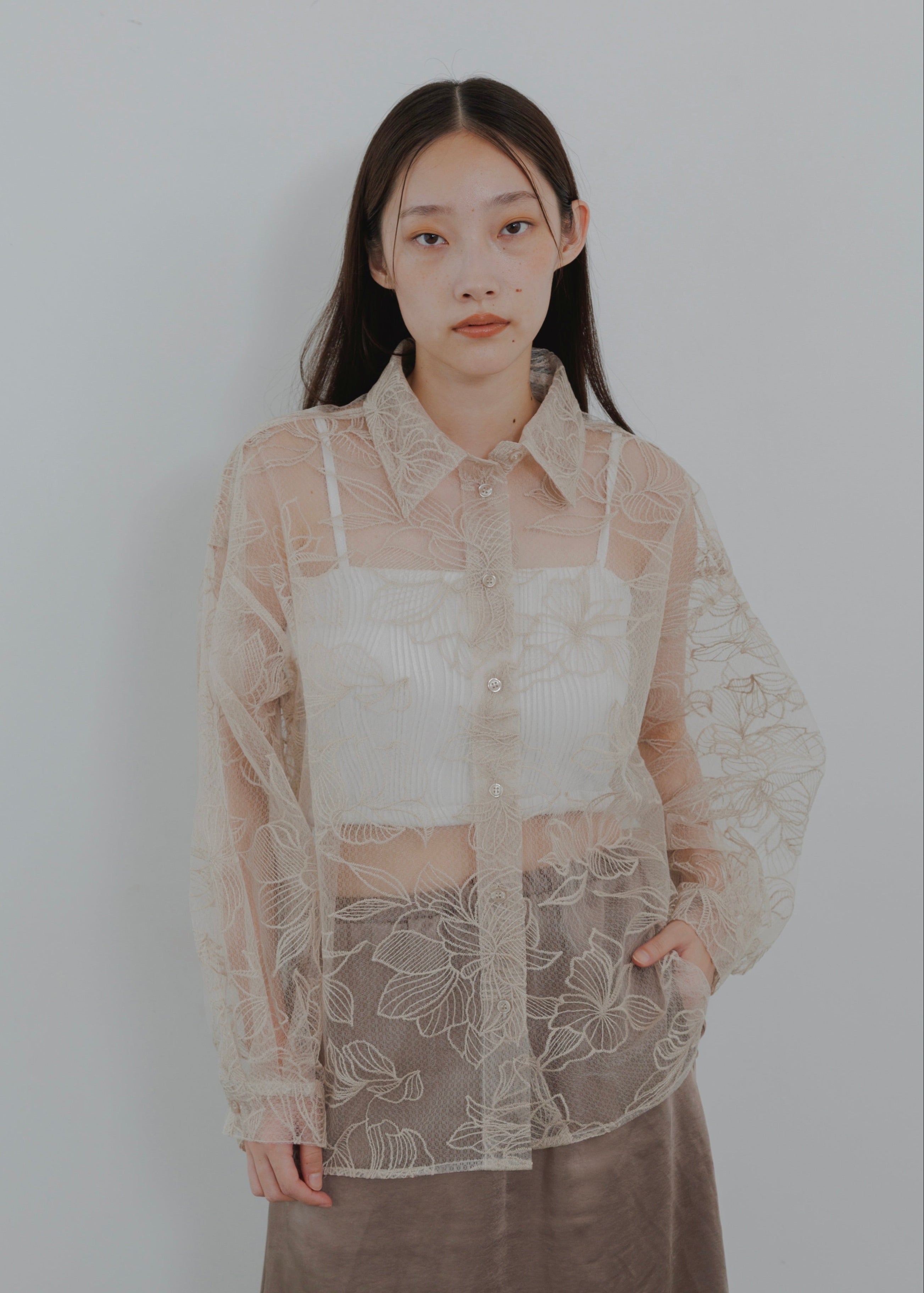FLOWER TULLE SHIRT