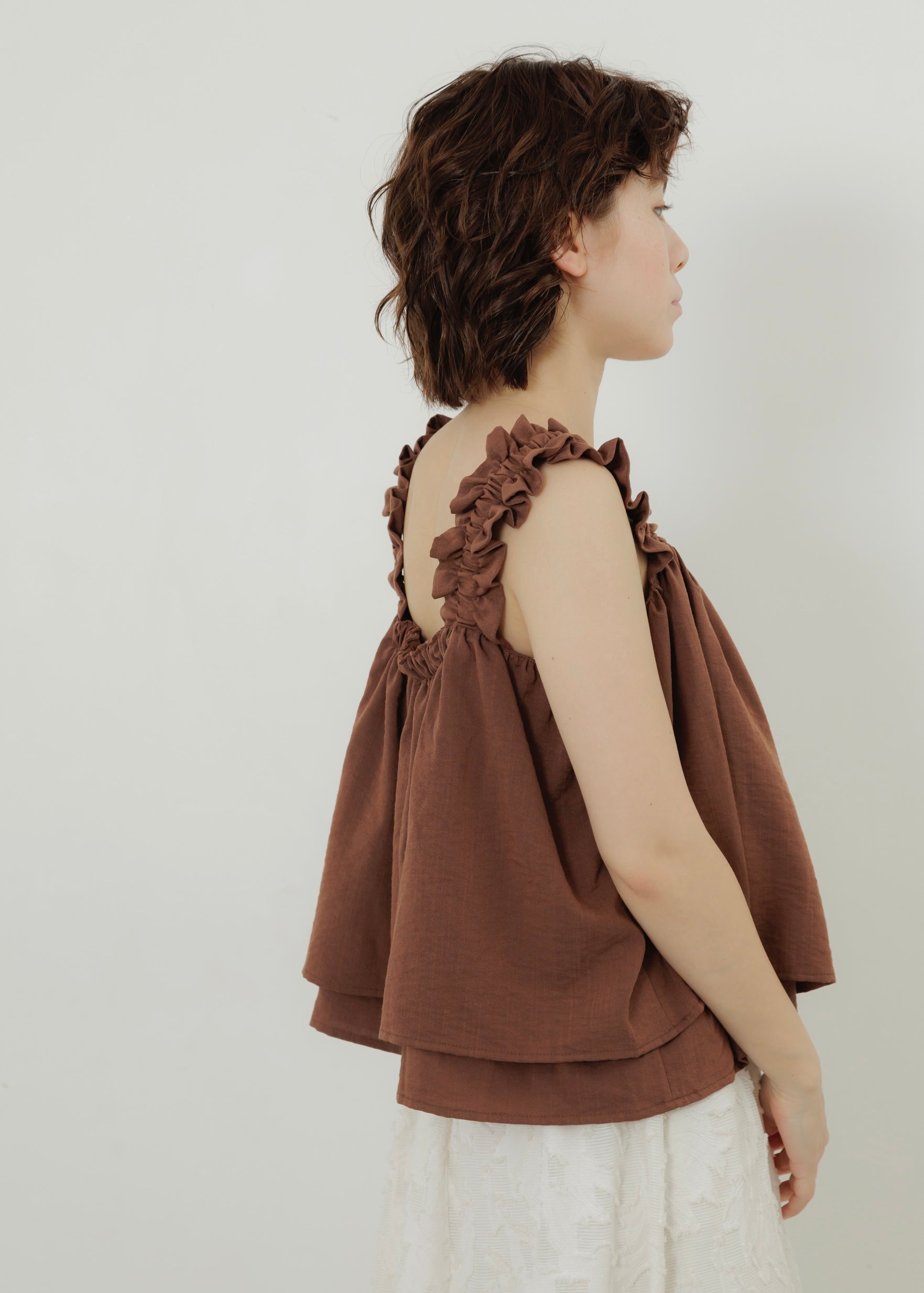 LINEN SLUB SHIRRING CAMISOLE