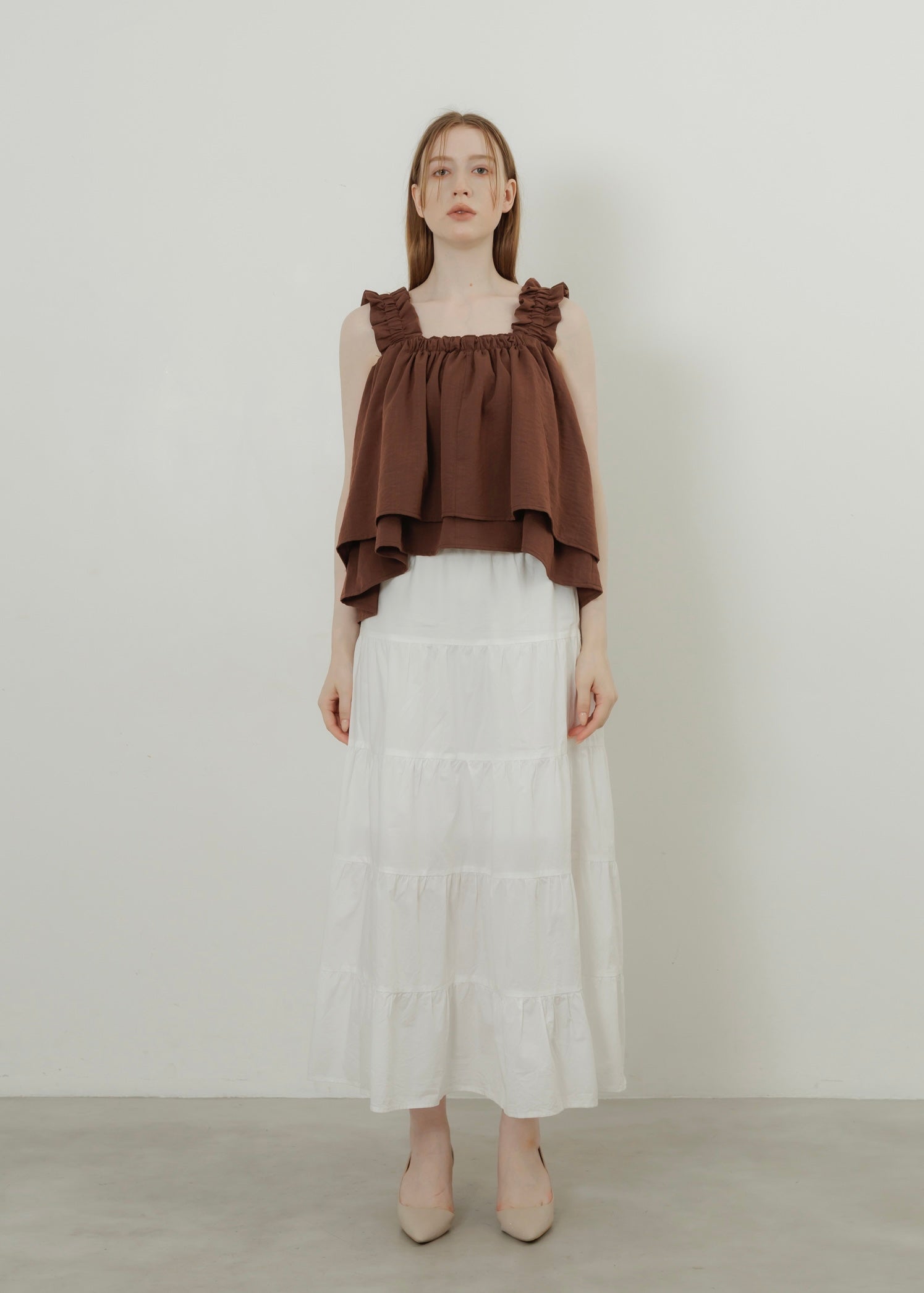 LINEN SLUB SHIRRING CAMISOLE