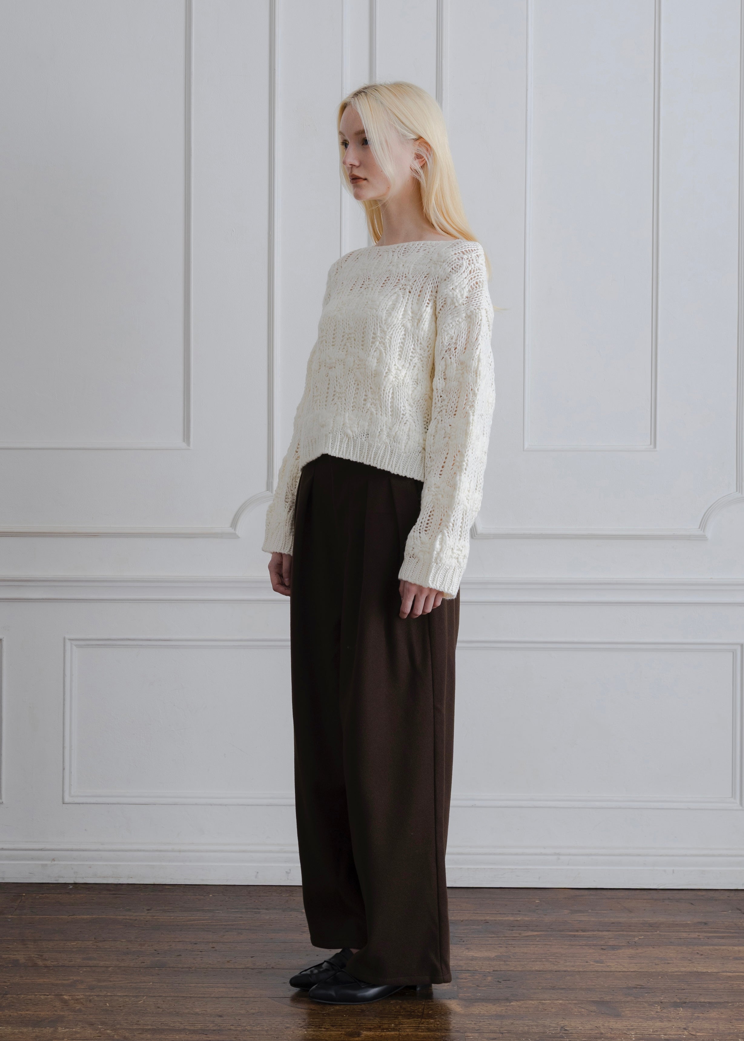 FAUX WOOL TUCK PANTS
