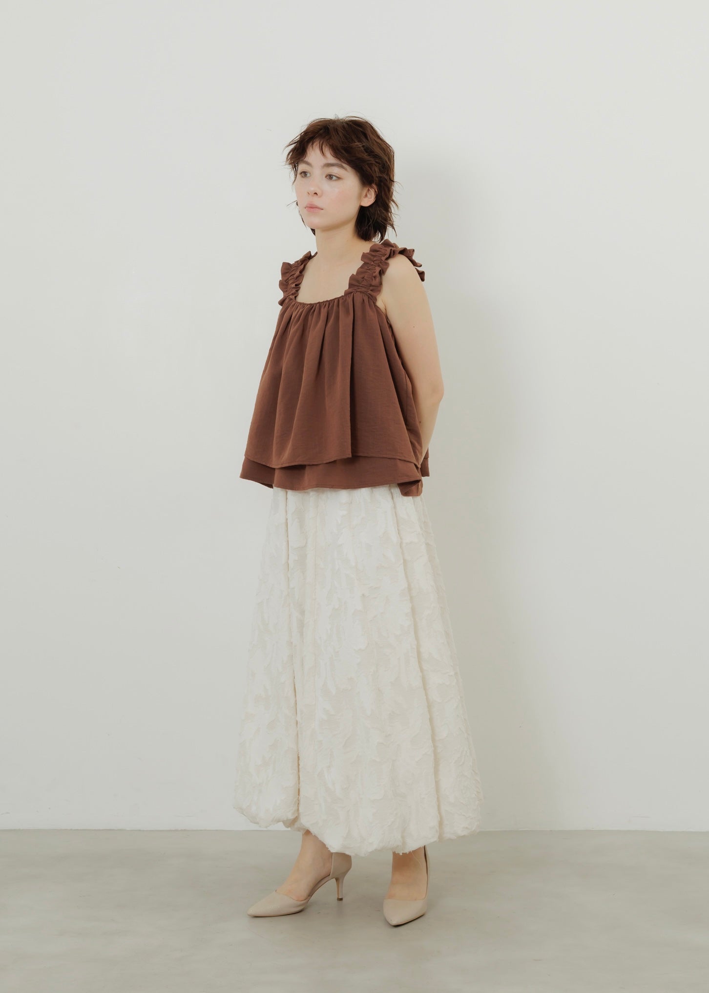 LINEN SLUB SHIRRING CAMISOLE