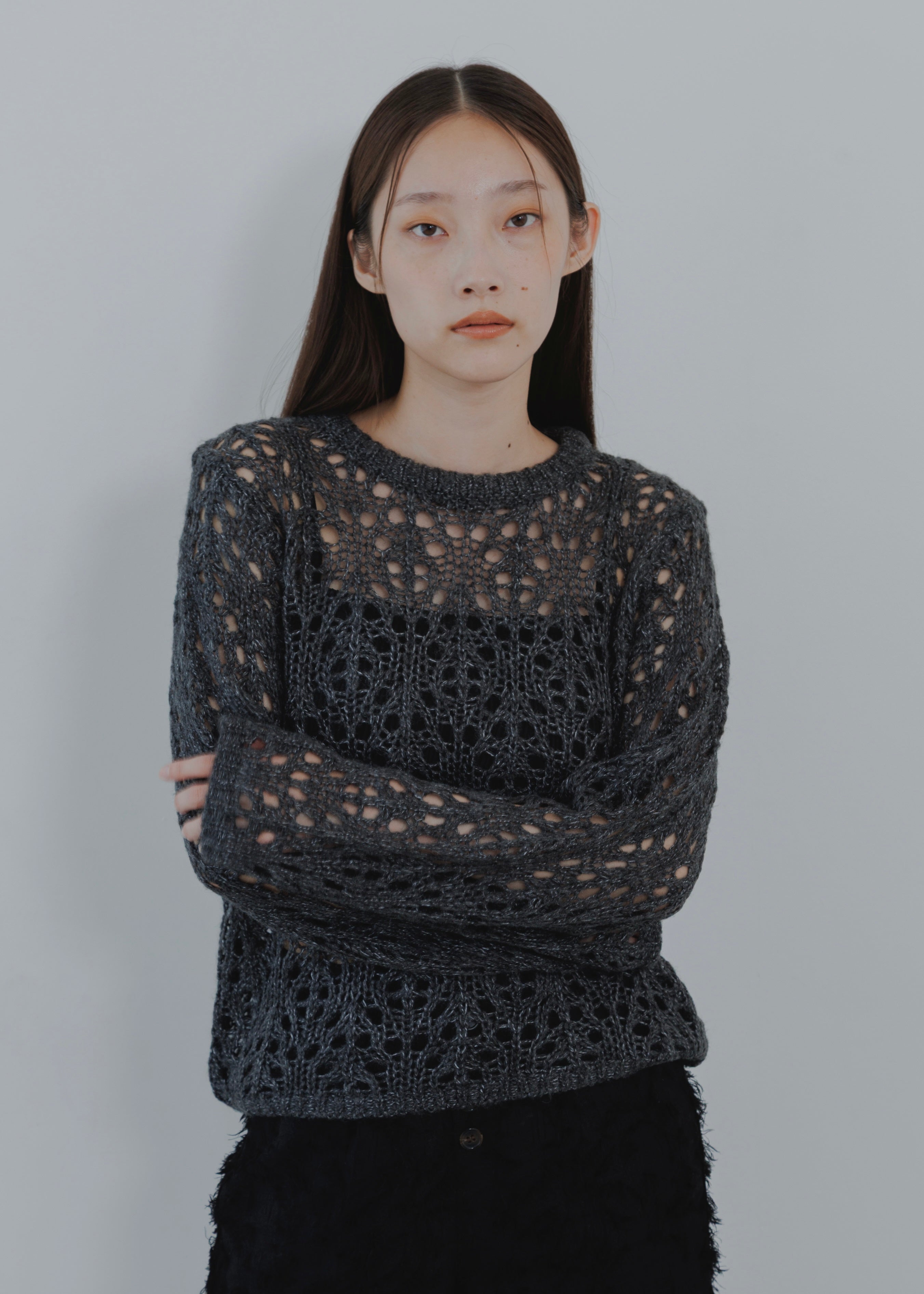 OPENWORK MOHAIR KNIT PULLOVER
