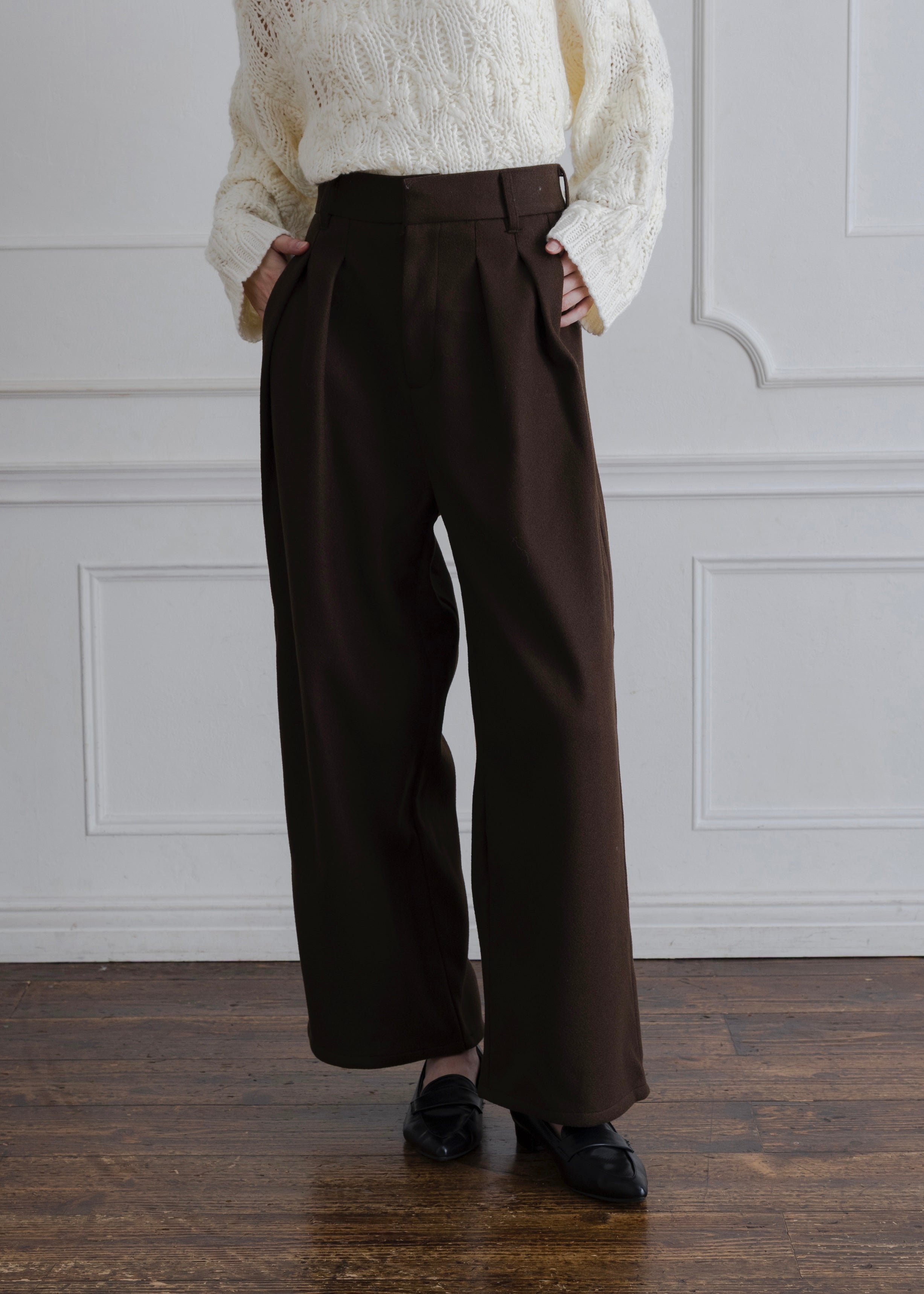 FAUX WOOL TUCK PANTS