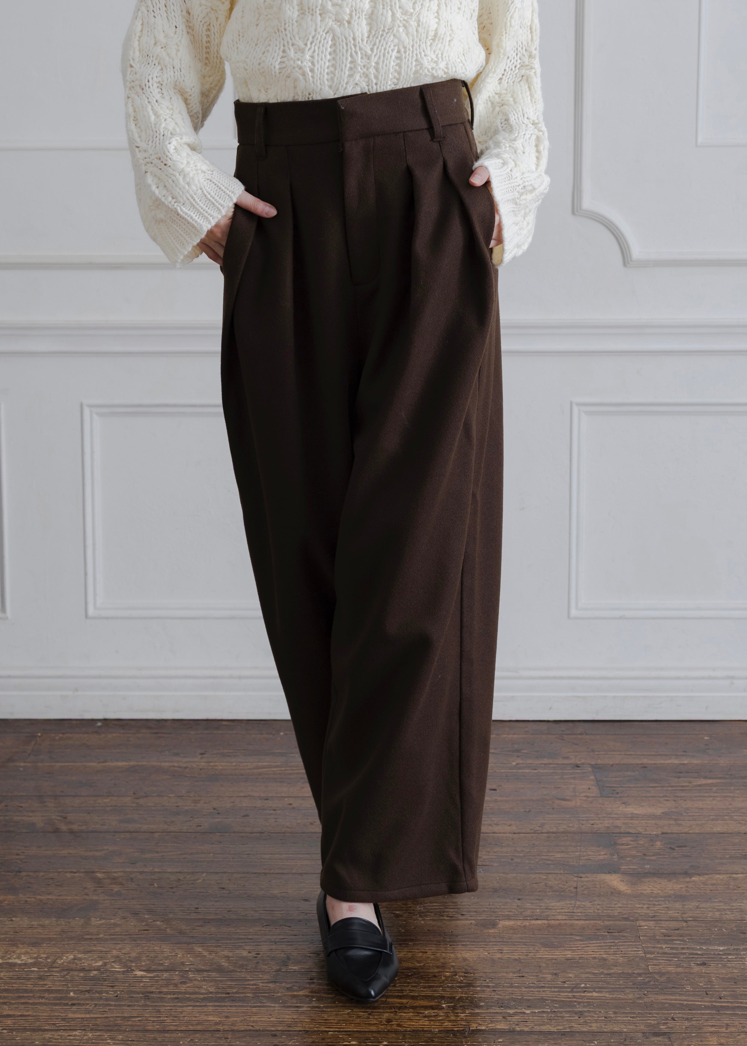 FAUX WOOL TUCK PANTS