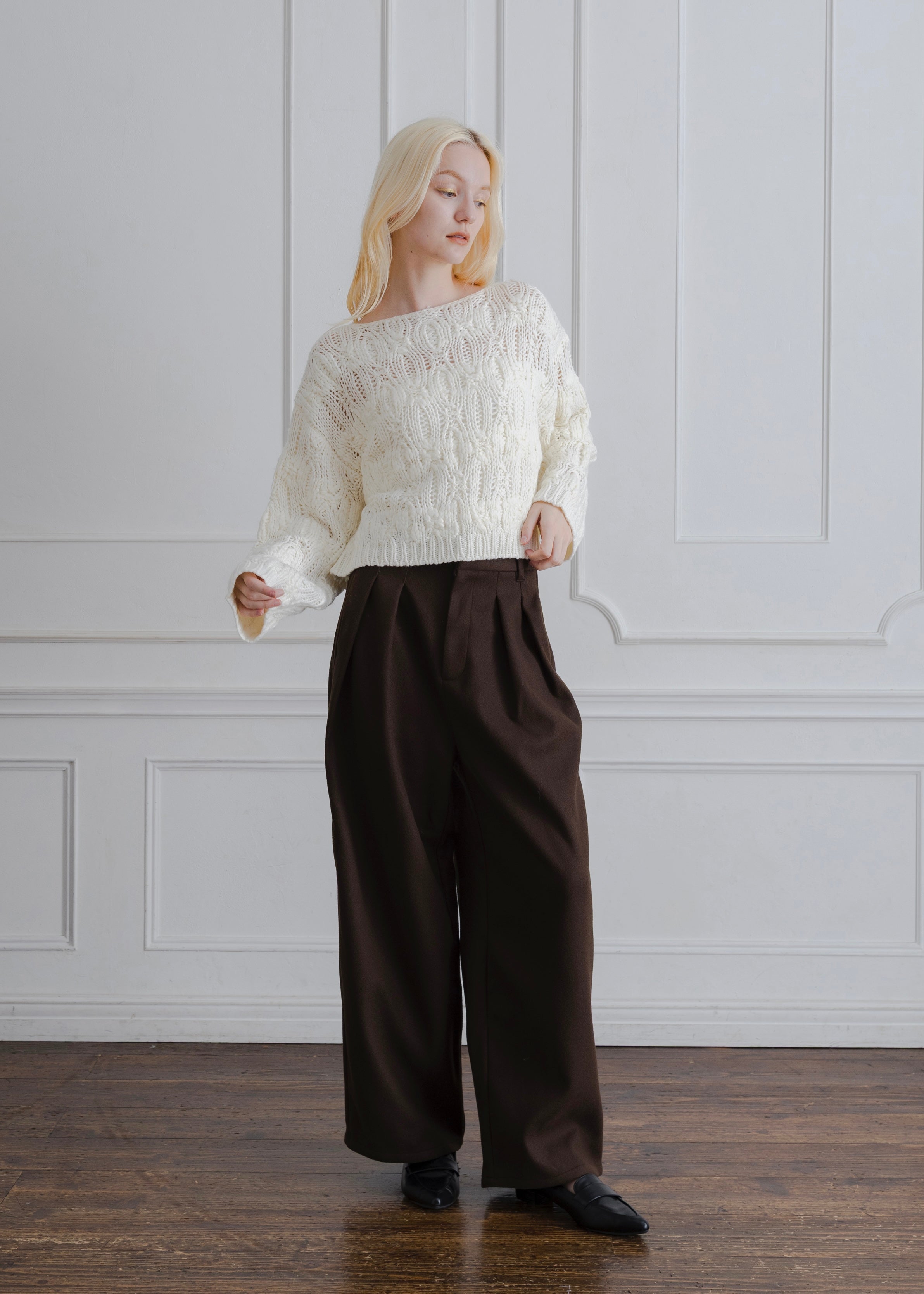 FAUX WOOL TUCK PANTS