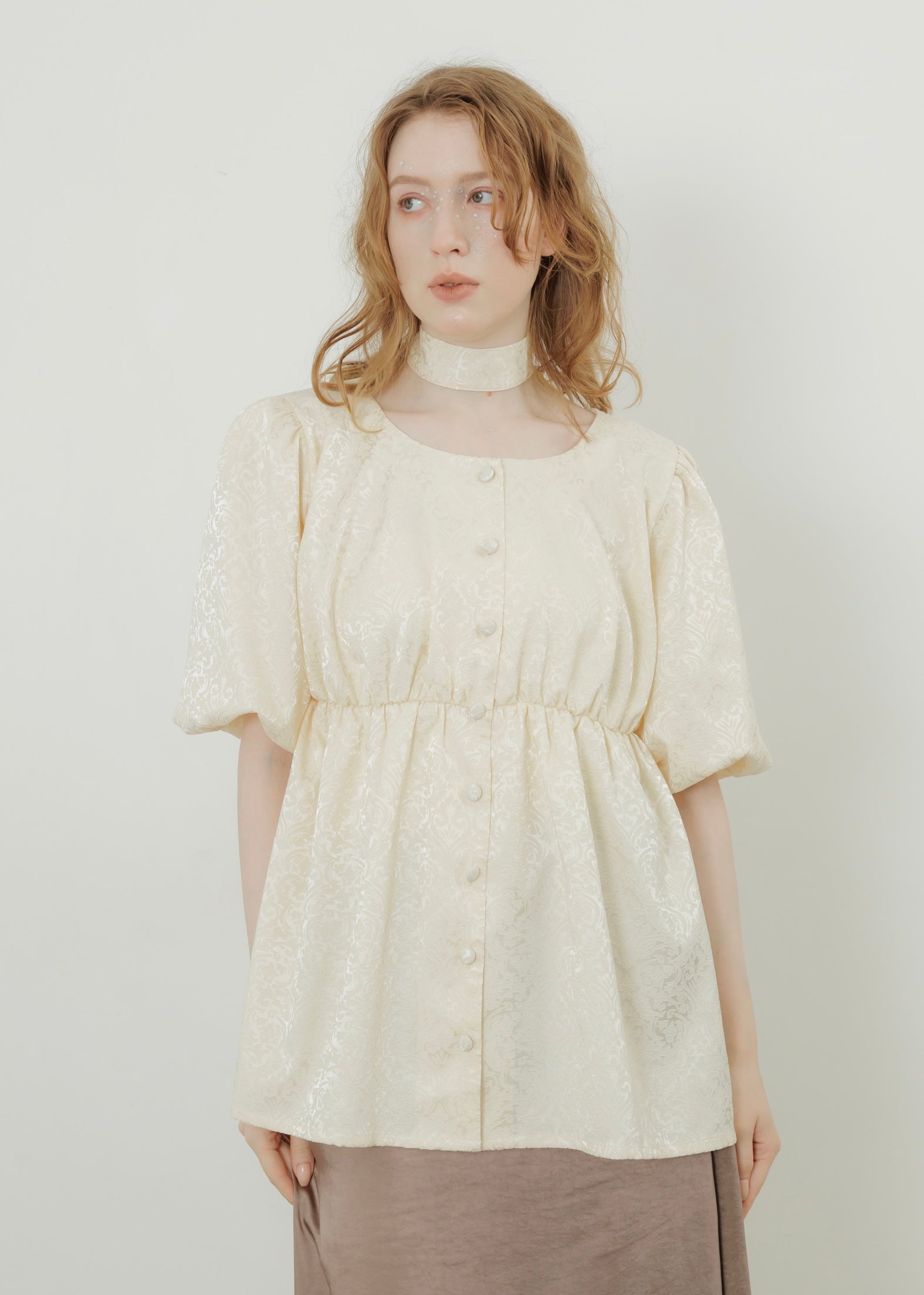 JACQUARD PEPLUM BLOUSE