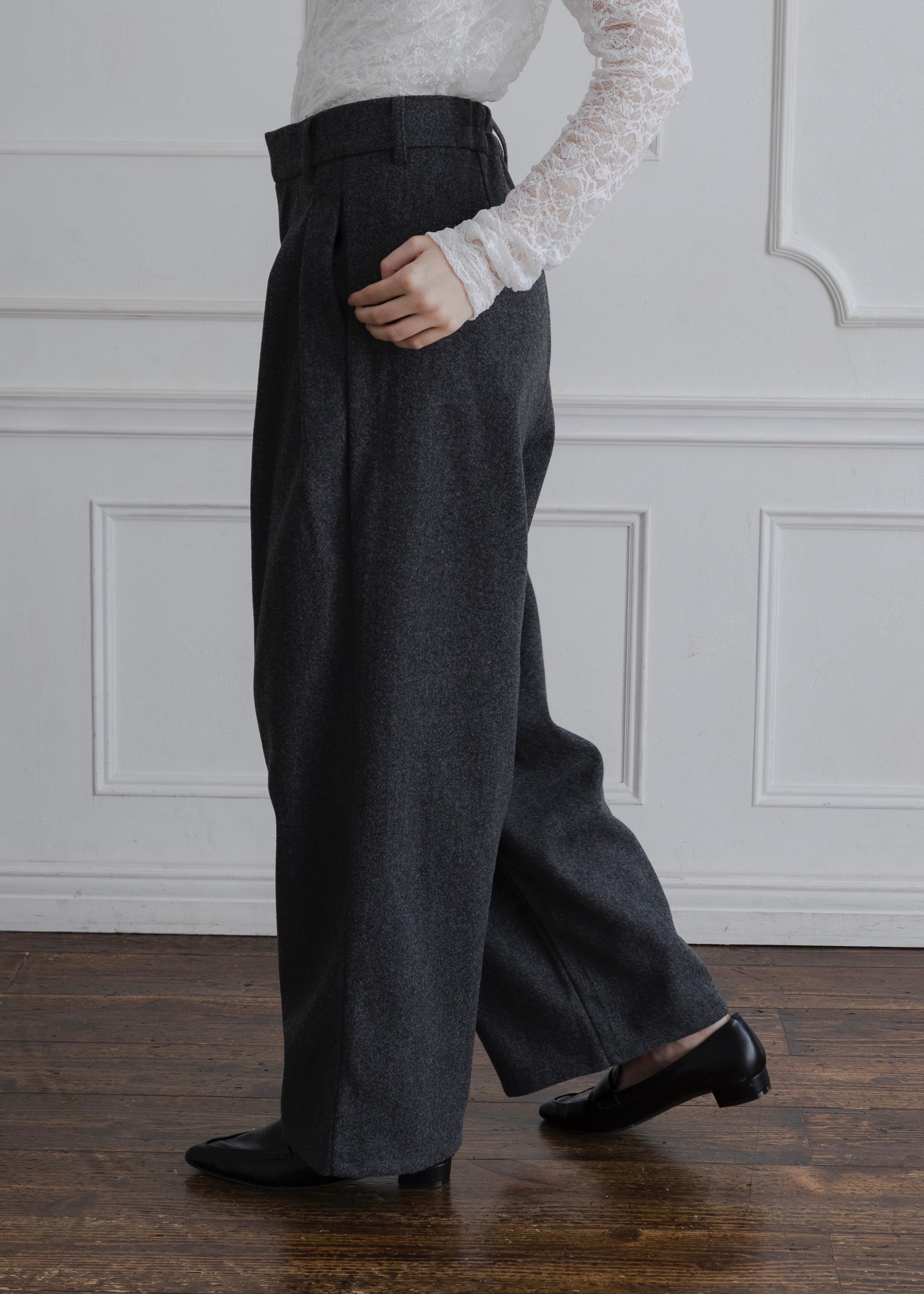FAUX WOOL TUCK PANTS