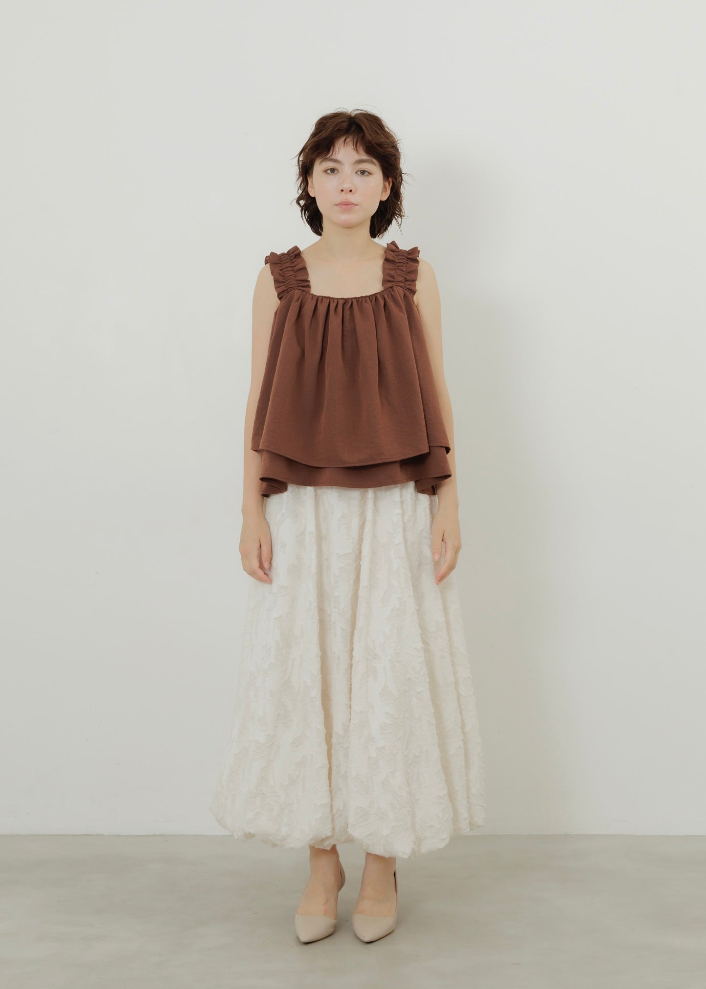 LINEN SLUB SHIRRING CAMISOLE
