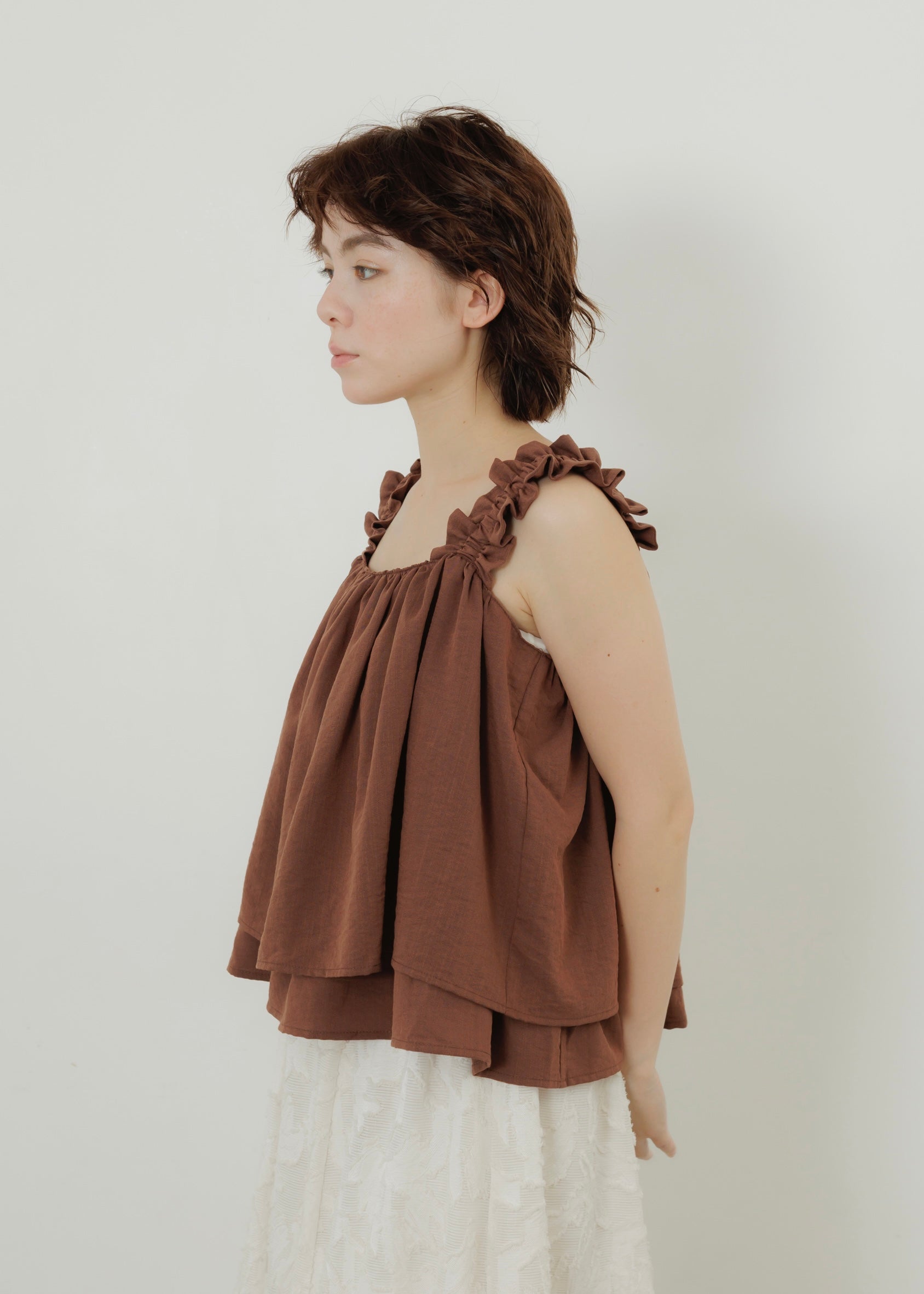 LINEN SLUB SHIRRING CAMISOLE