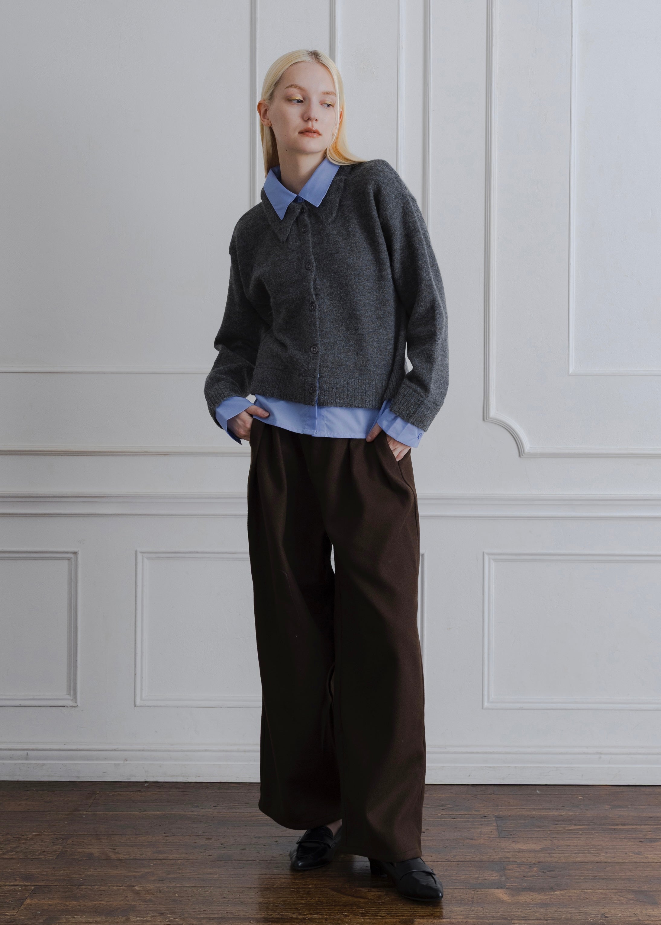 FAUX WOOL TUCK PANTS