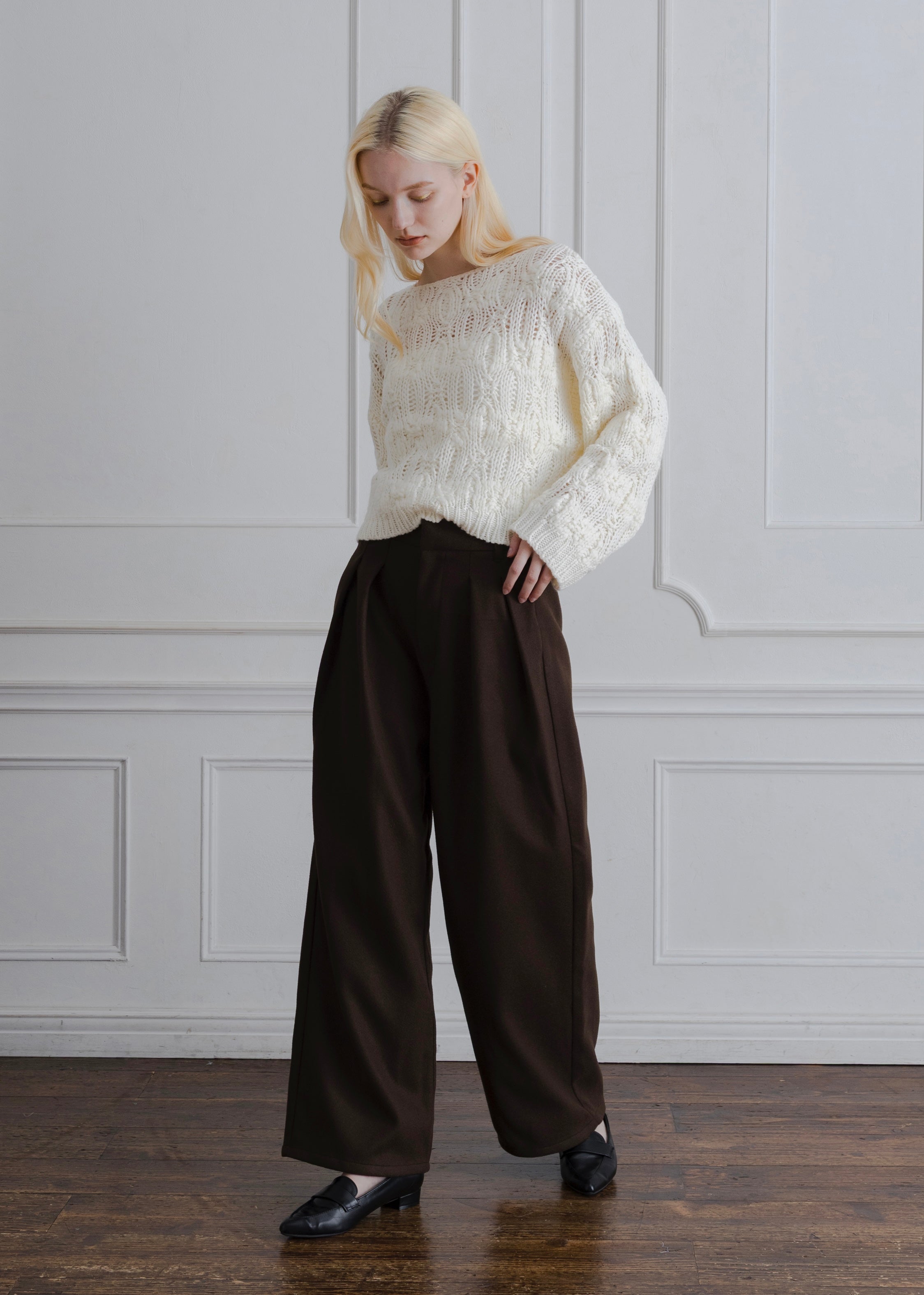 FAUX WOOL TUCK PANTS