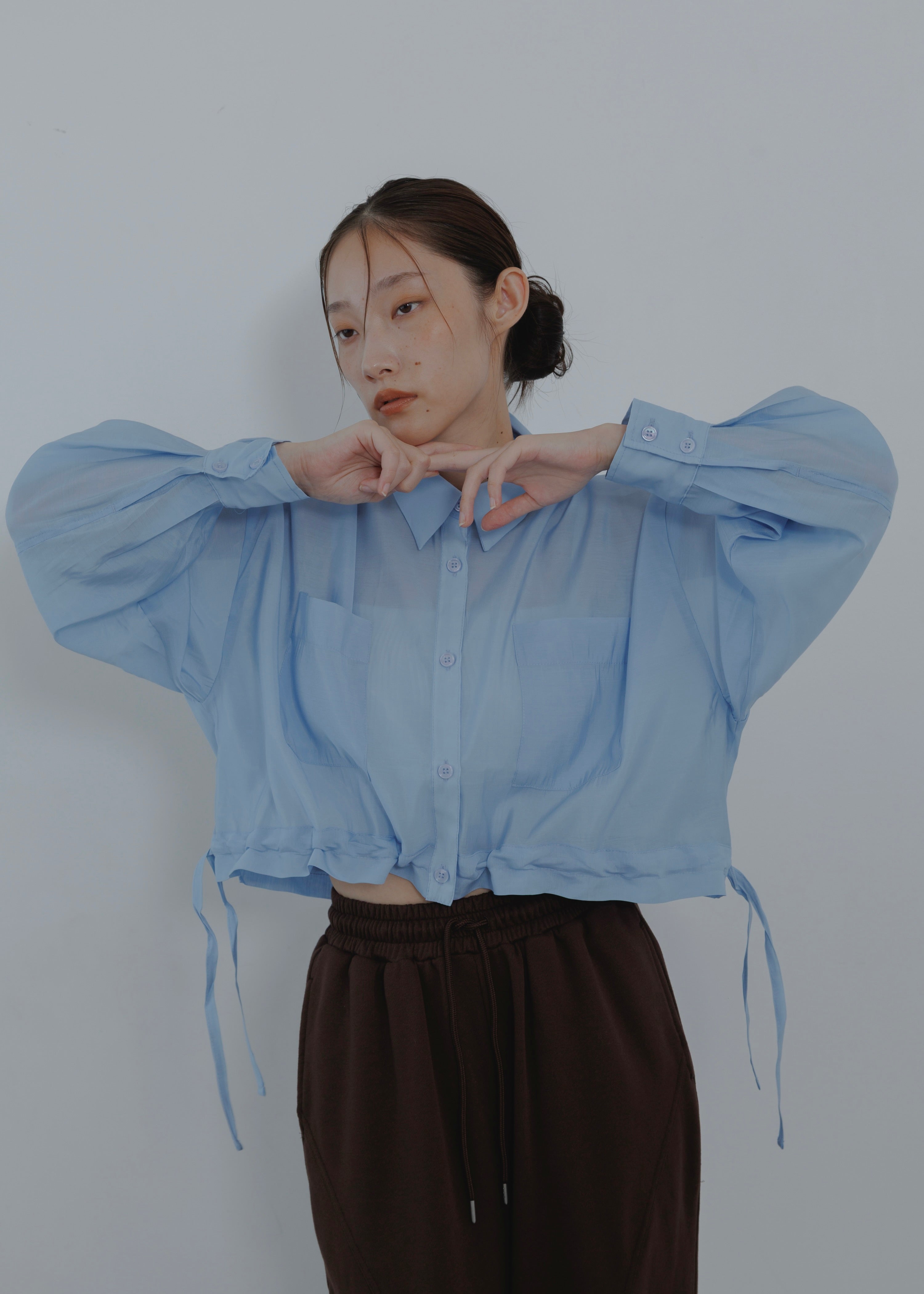 SHEER GATHER SHORT BLOUSE
