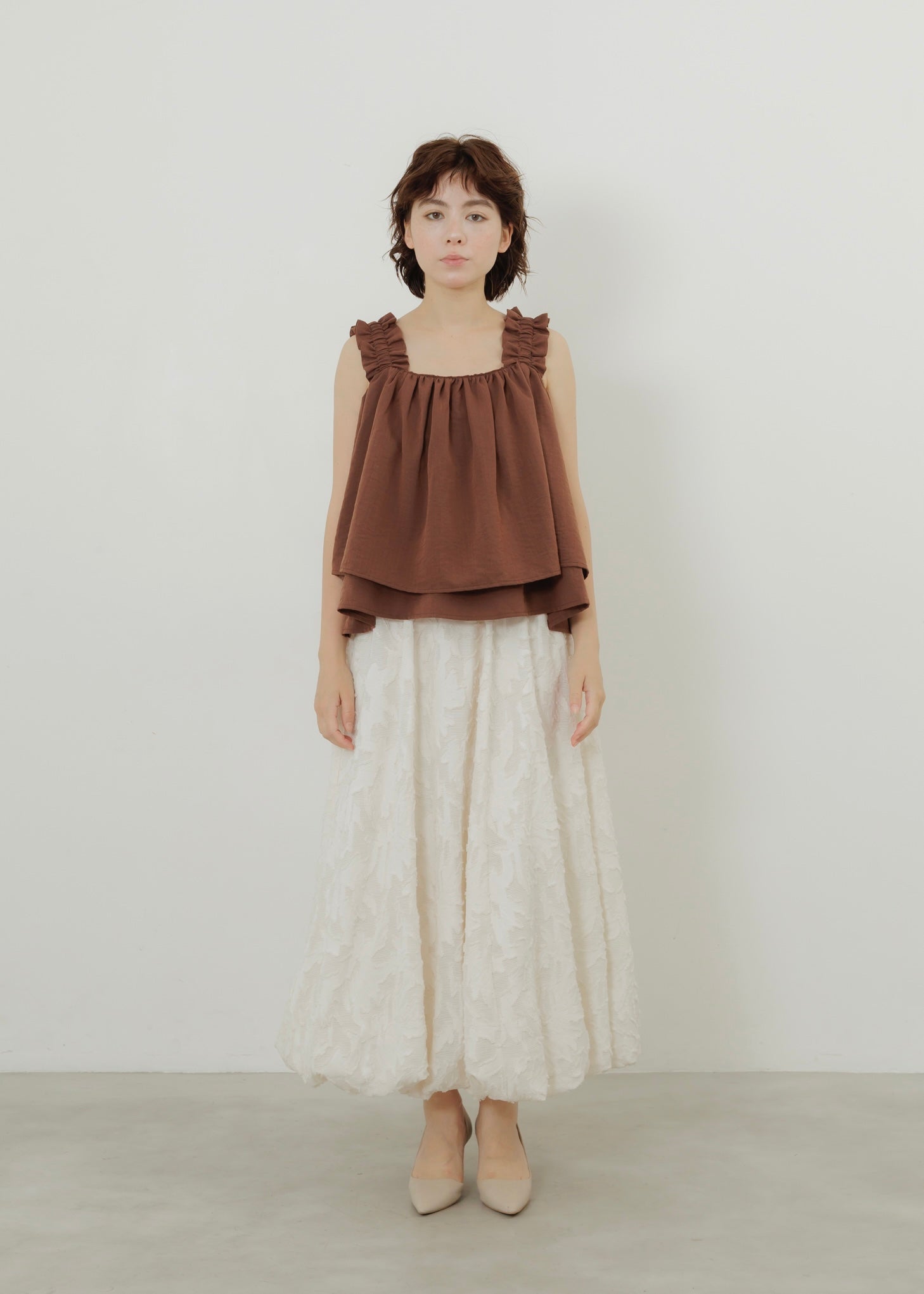 LINEN SLUB SHIRRING CAMISOLE
