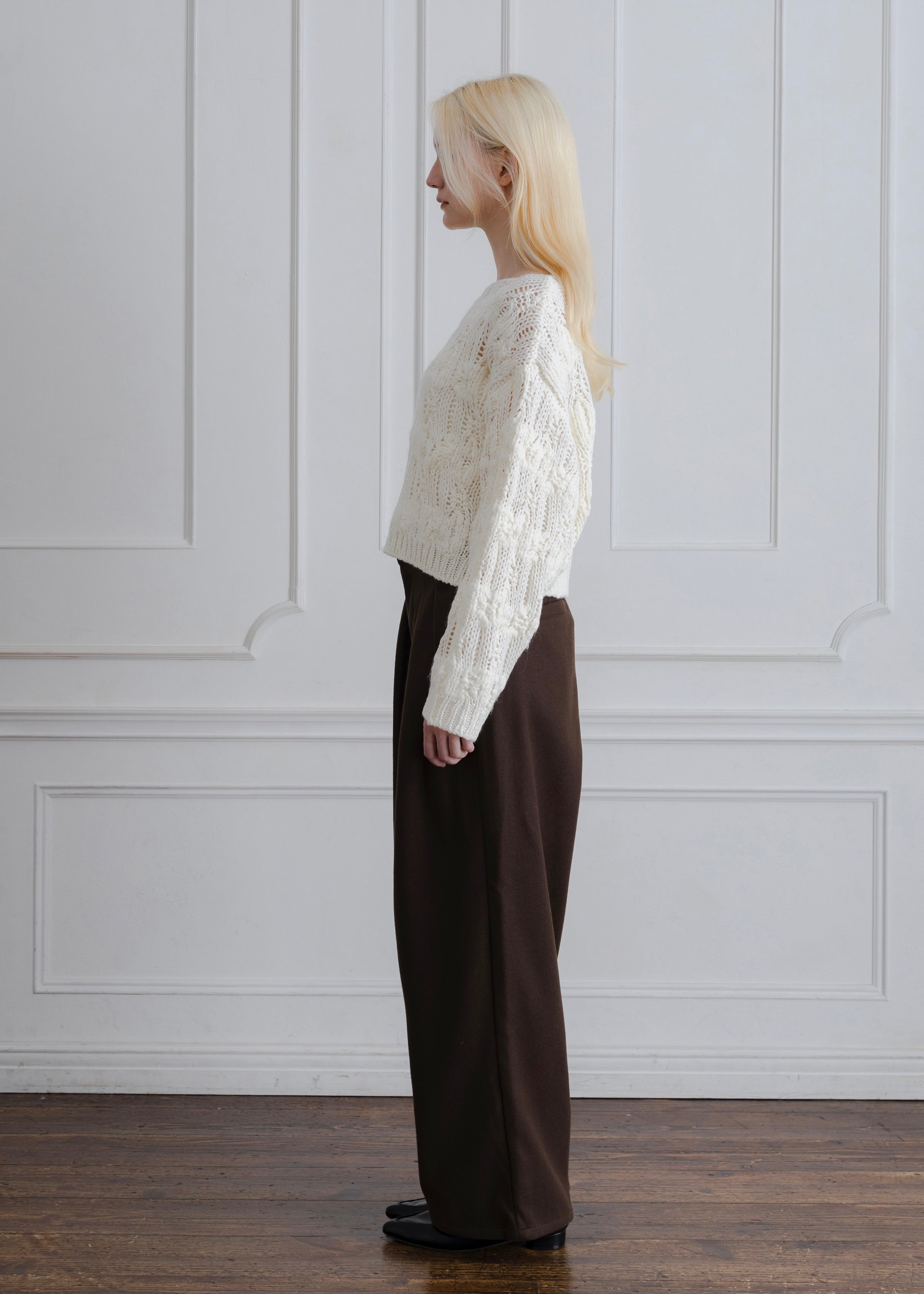 FAUX WOOL TUCK PANTS