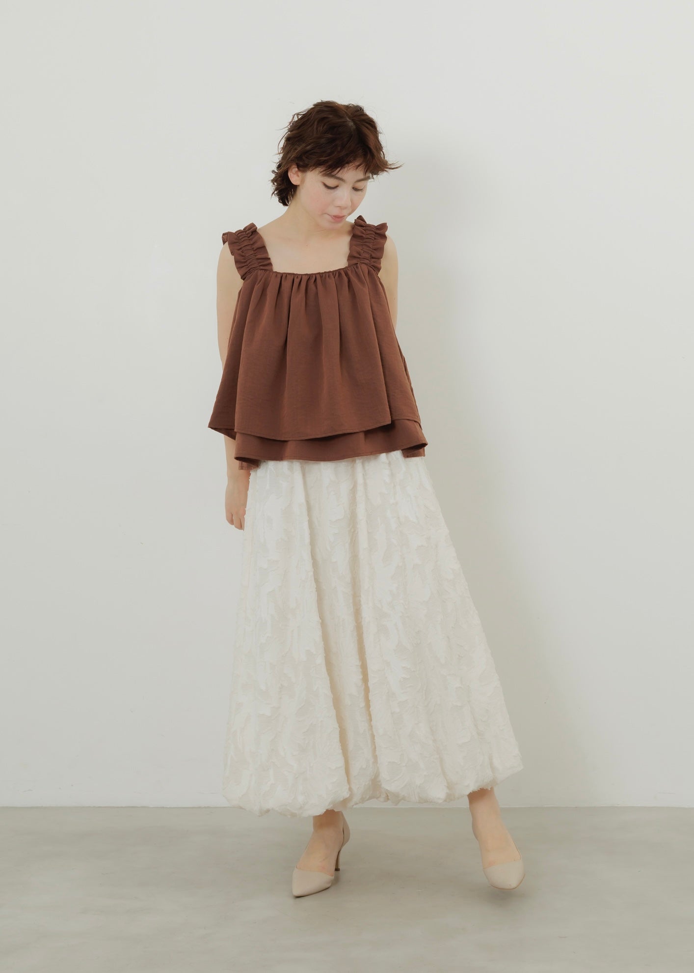 LINEN SLUB SHIRRING CAMISOLE