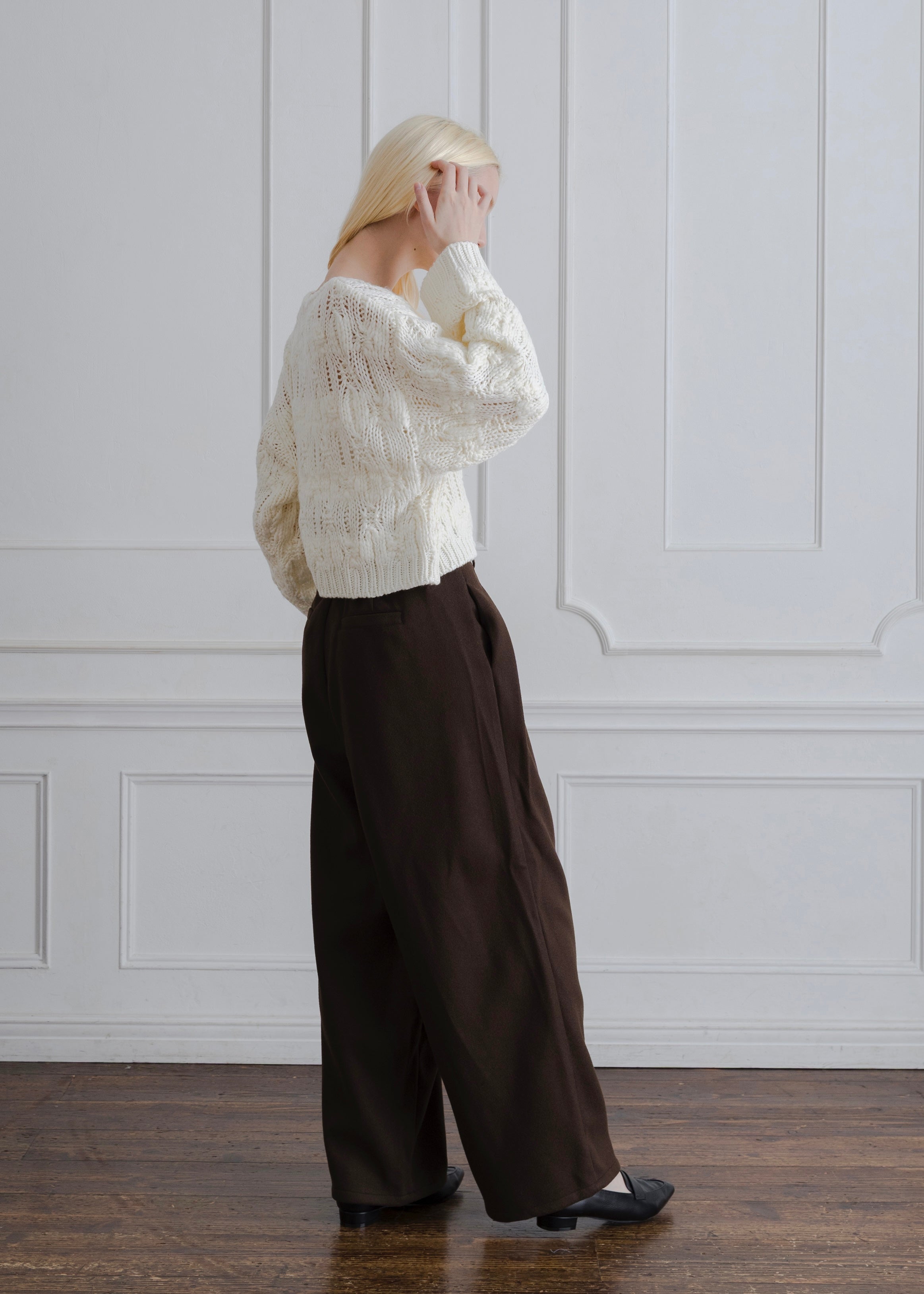 FAUX WOOL TUCK PANTS