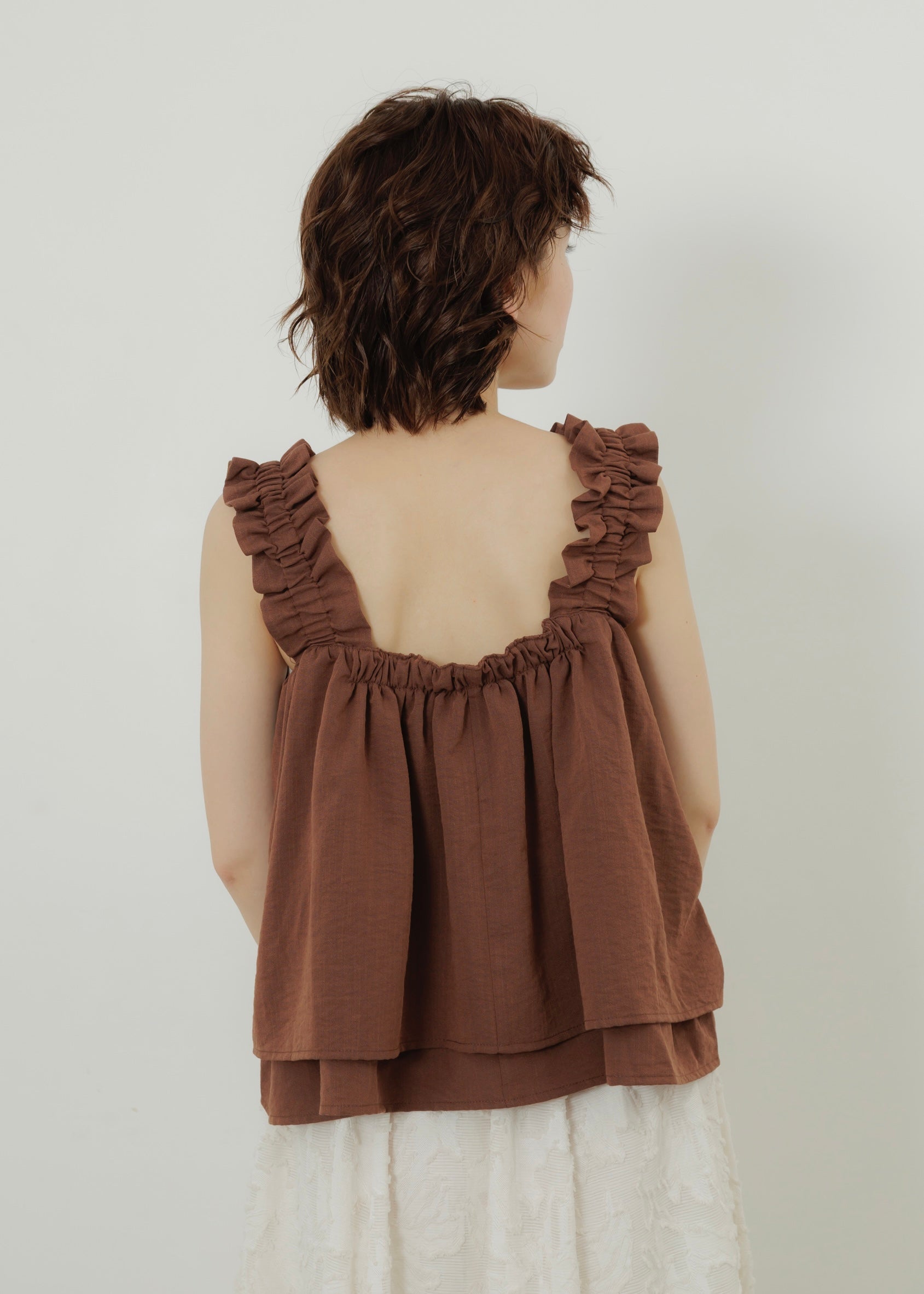 LINEN SLUB SHIRRING CAMISOLE