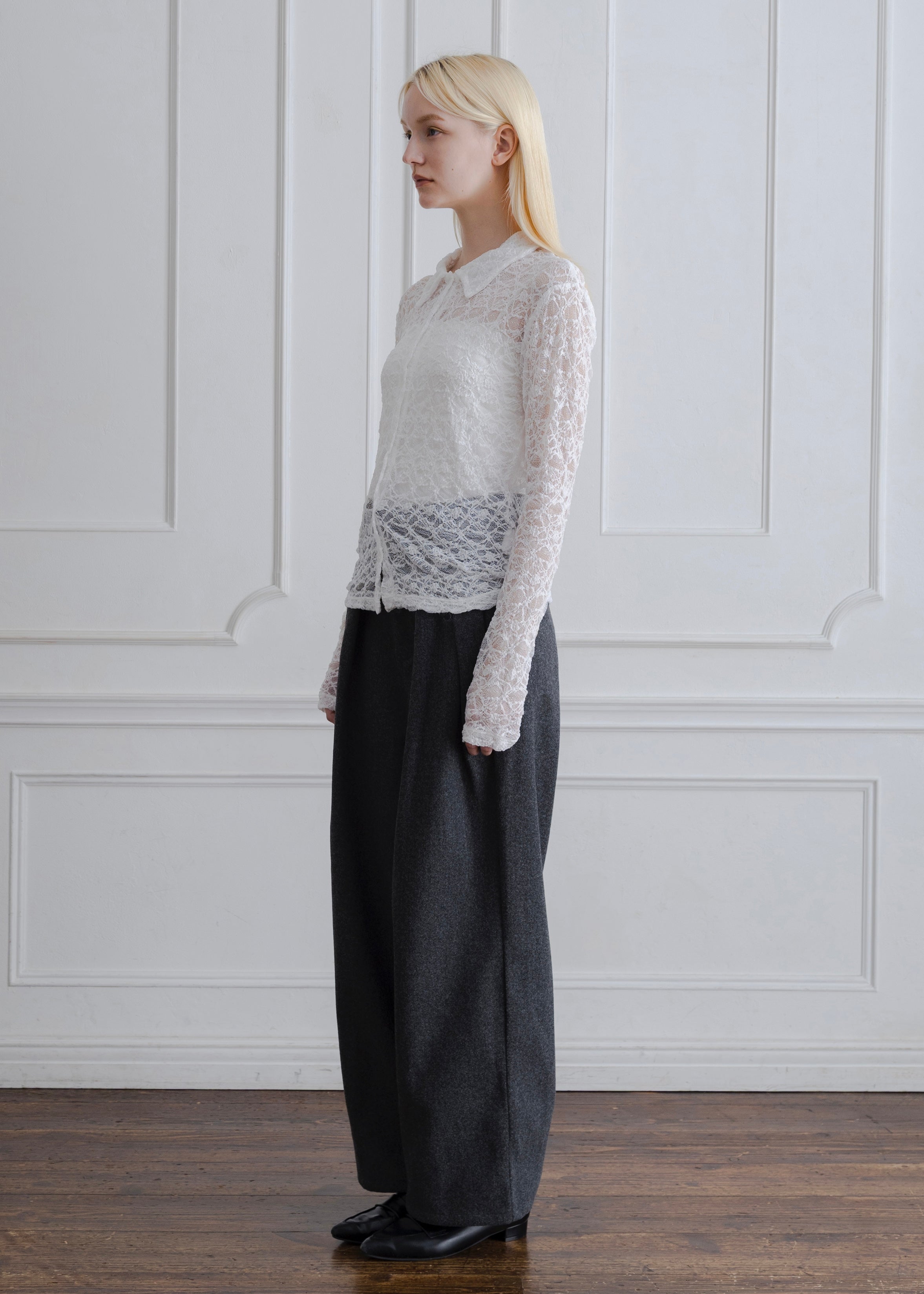 FAUX WOOL TUCK PANTS