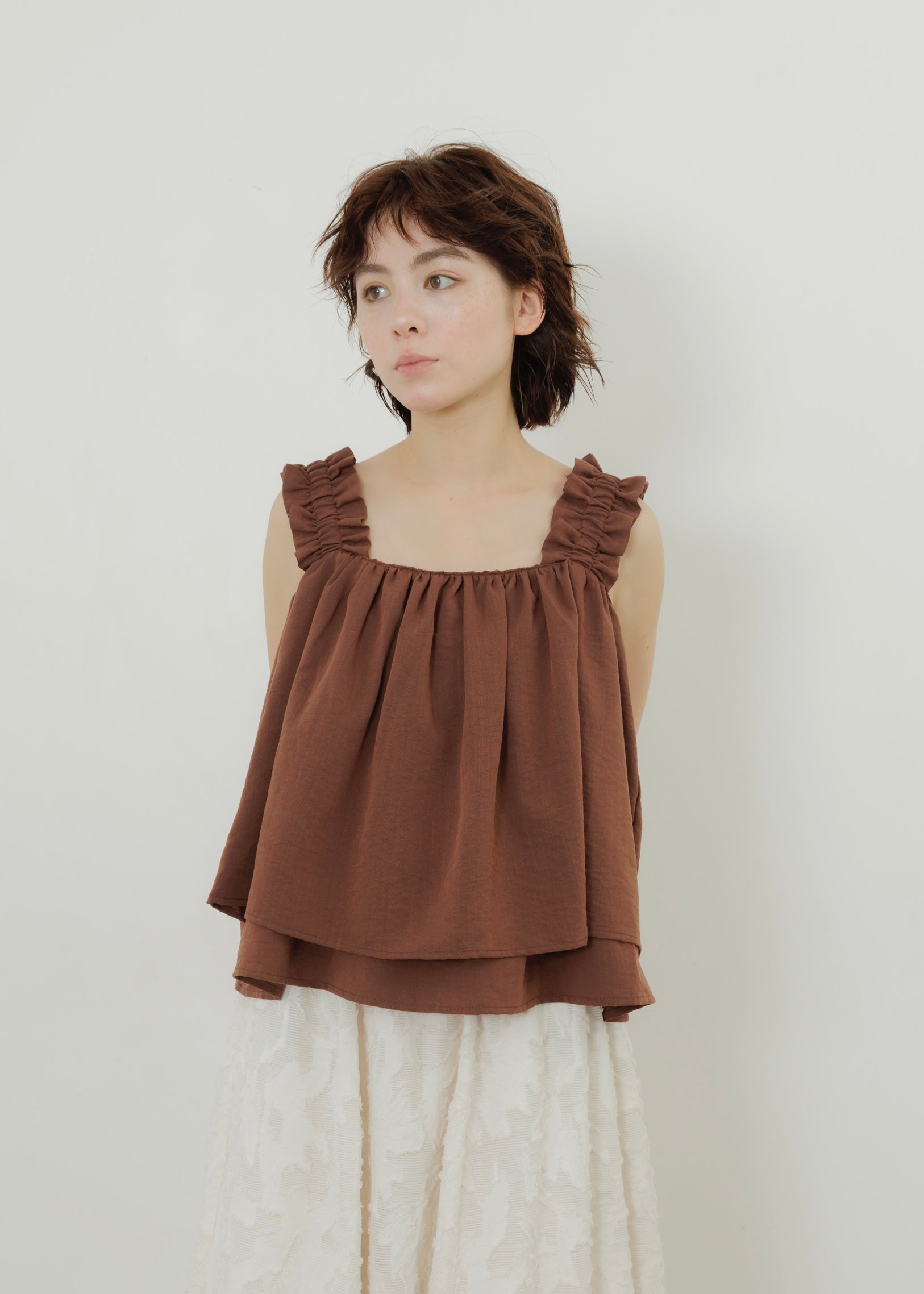 LINEN SLUB SHIRRING CAMISOLE