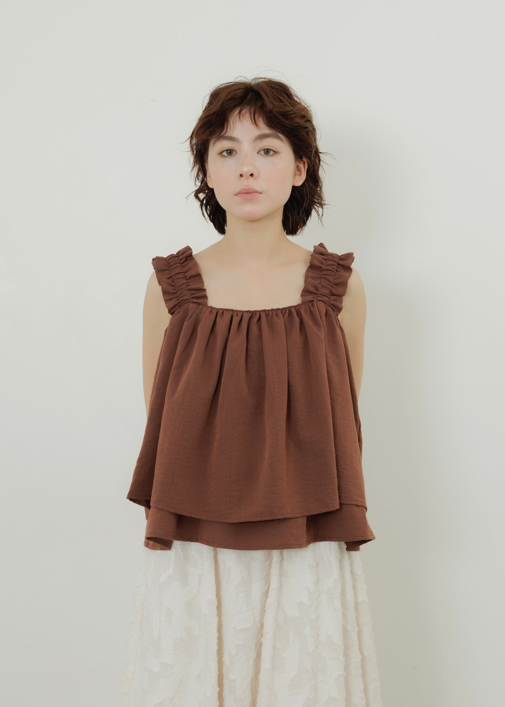 LINEN SLUB SHIRRING CAMISOLE