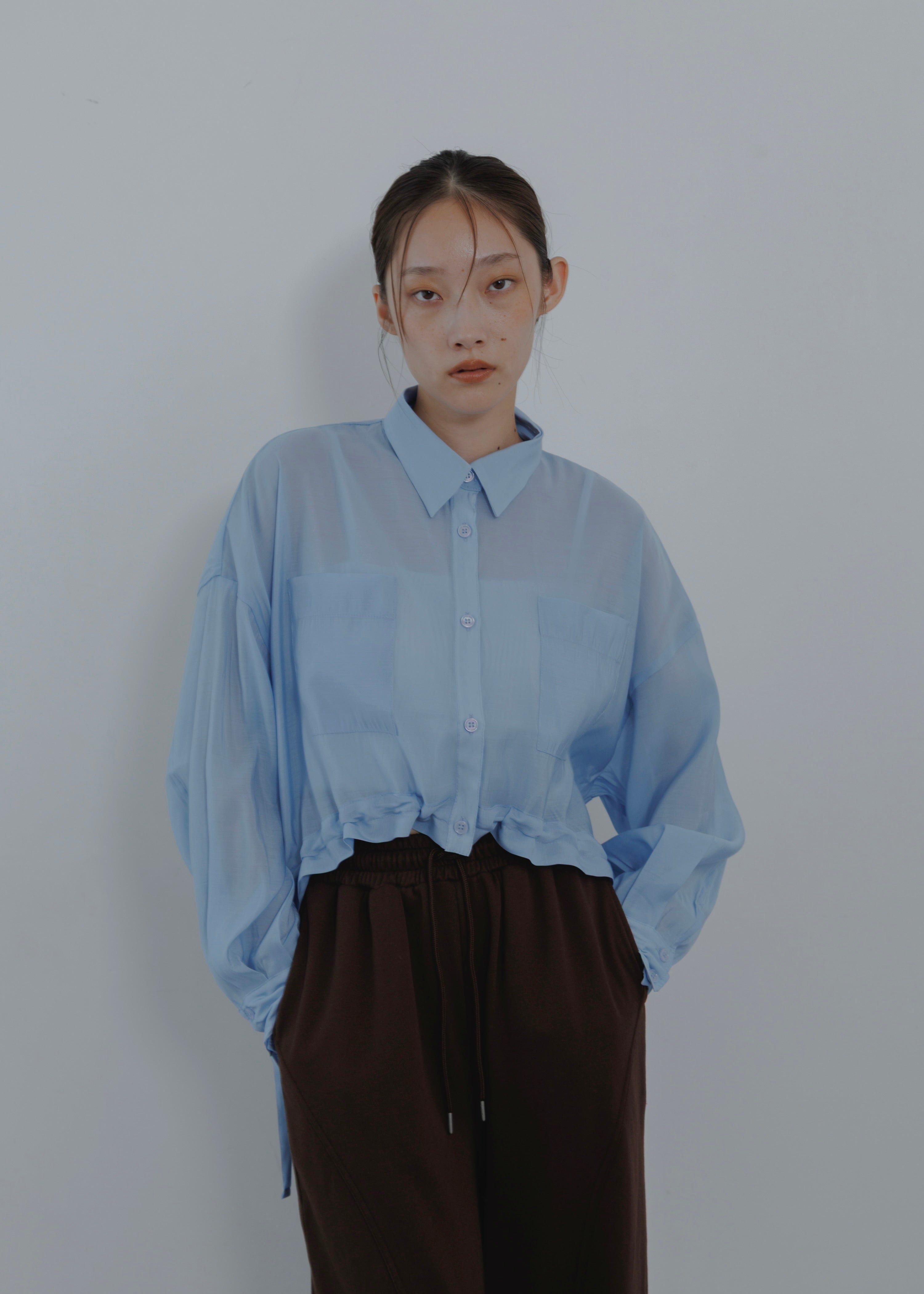 SHEER GATHER SHORT BLOUSE