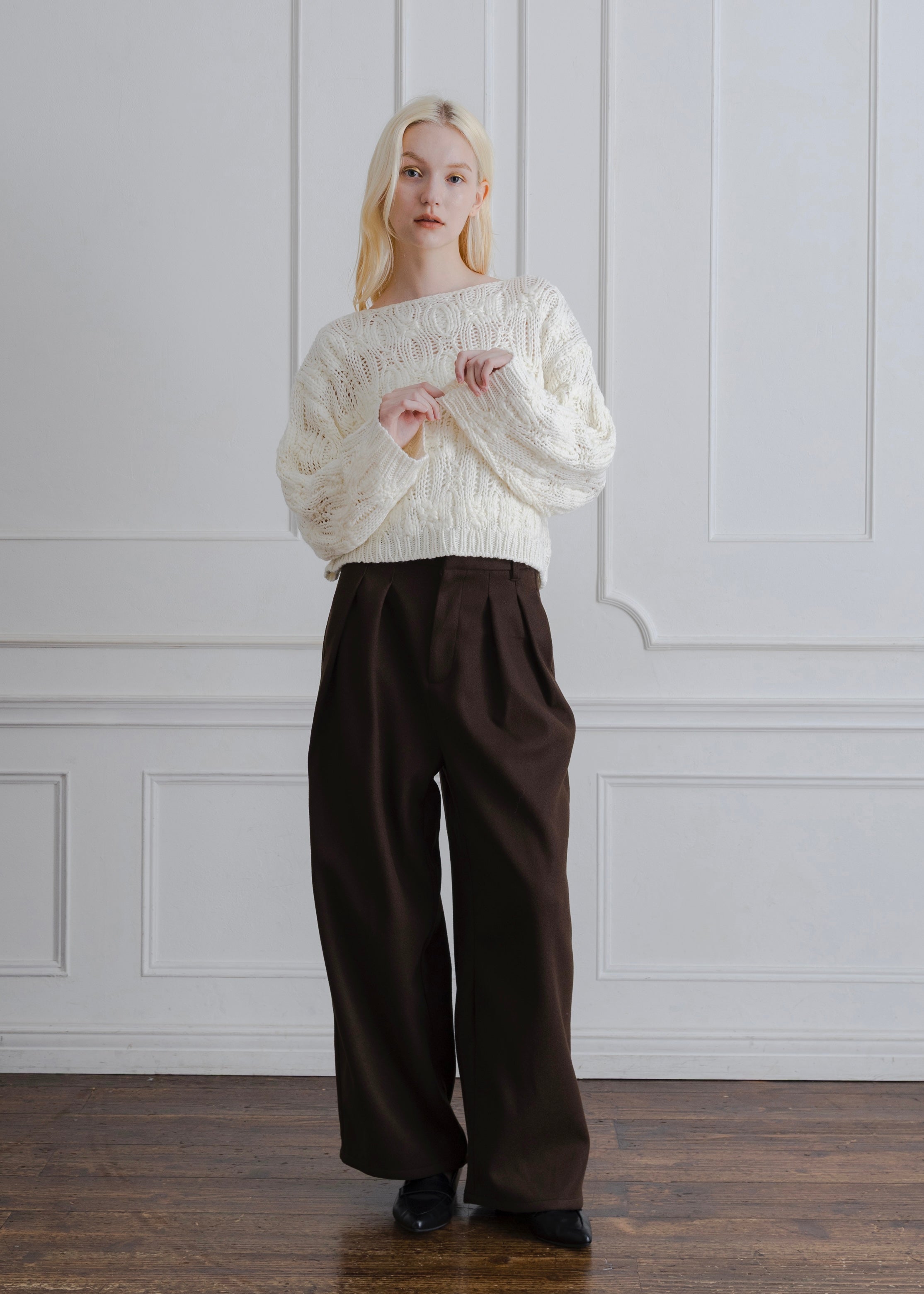 FAUX WOOL TUCK PANTS