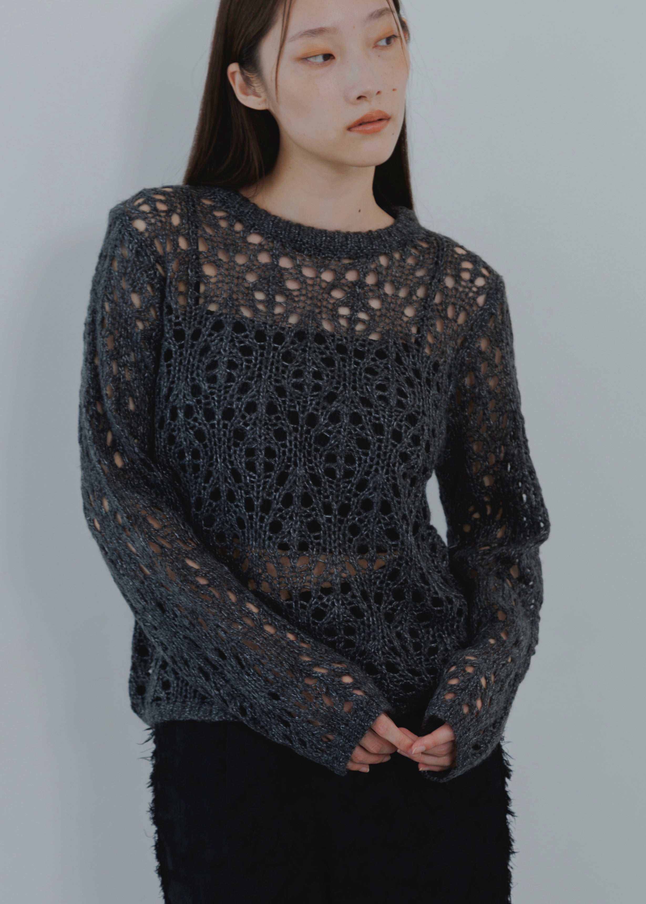 OPENWORK MOHAIR KNIT PULLOVER