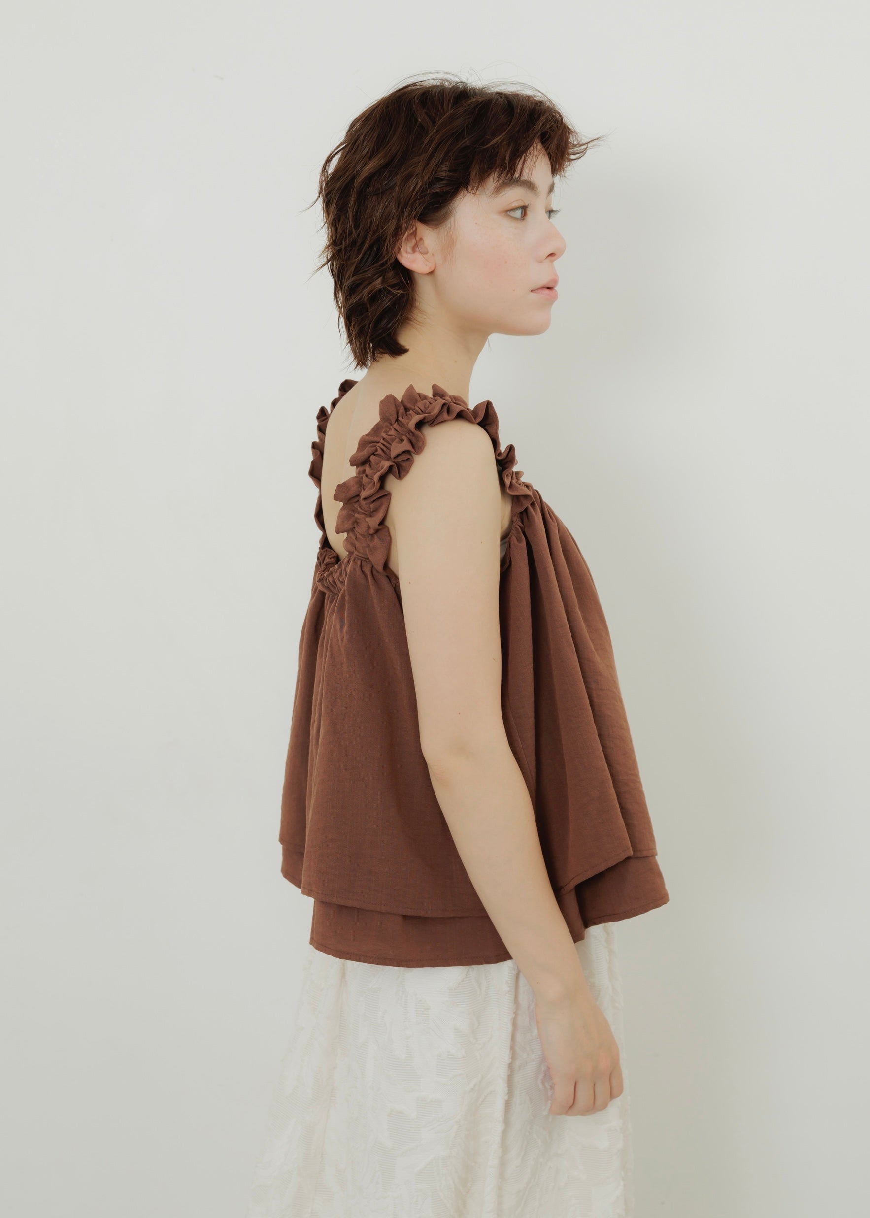 LINEN SLUB SHIRRING CAMISOLE